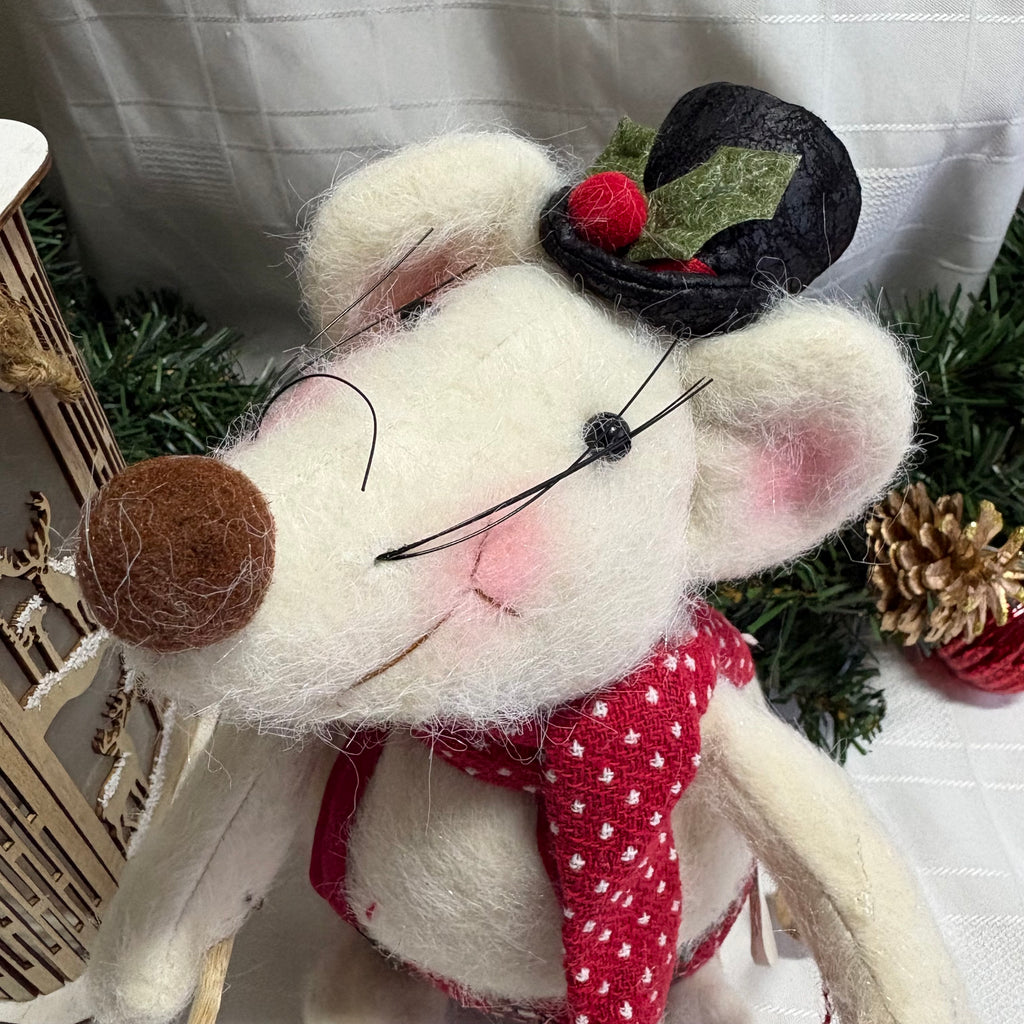 Skiing Mouse Soft Christmas Ornament - Green or Red Scarf