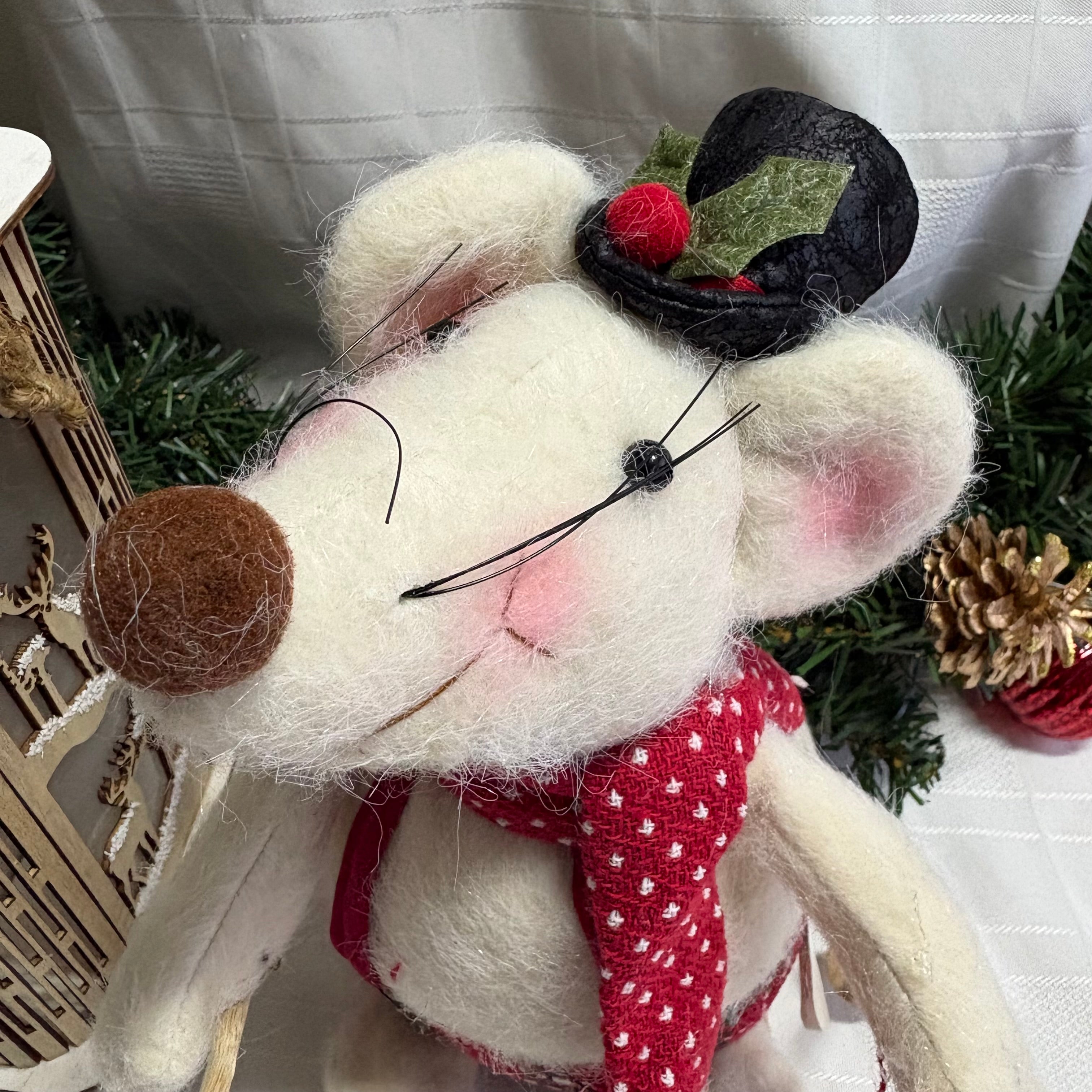 Skiing Mouse Soft Christmas Ornament - Green or Red Scarf