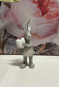 Grey White Heart Standing Bunny Resin Figure