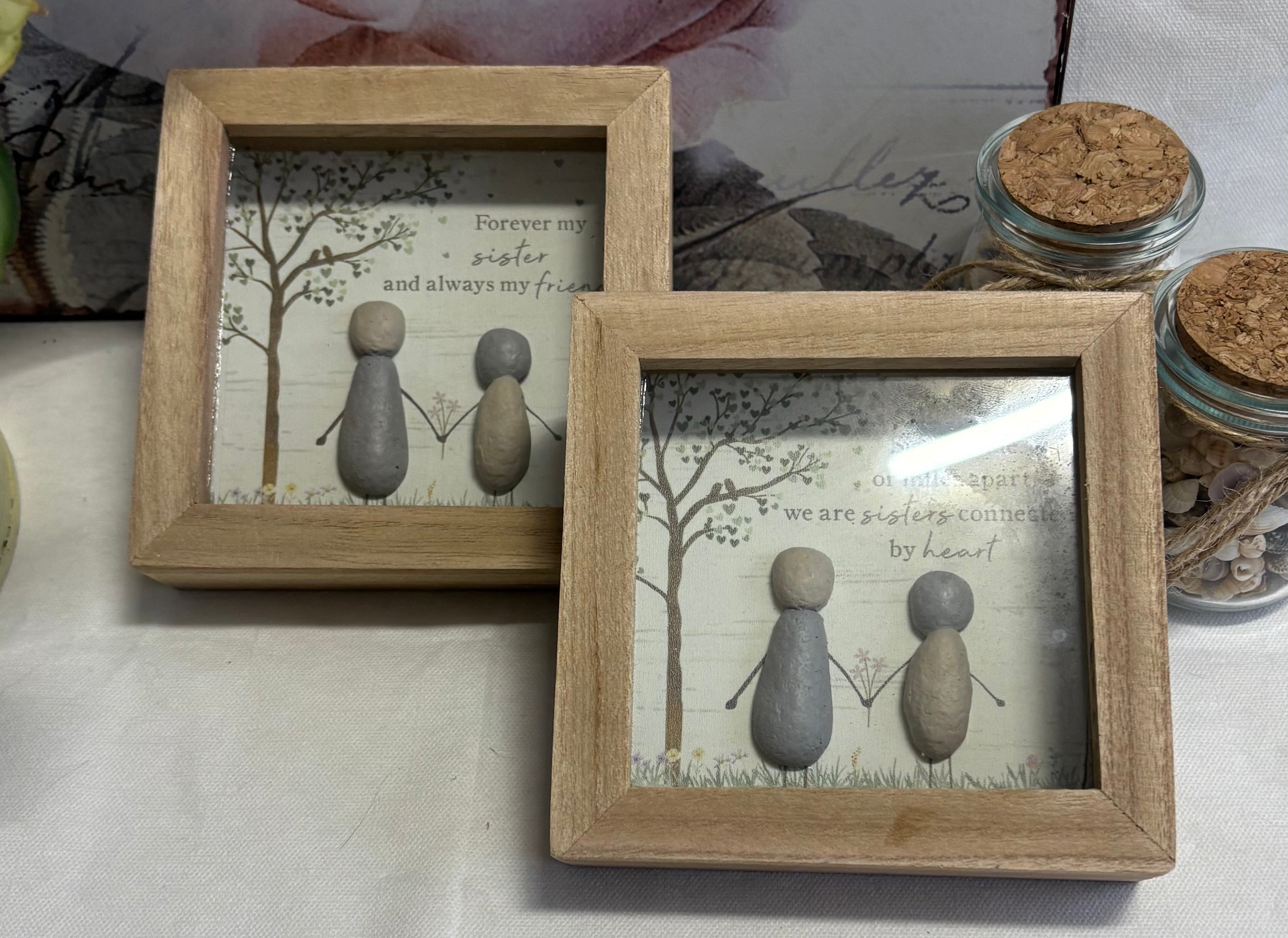 Pair of Wooden Pebble Sister Plaques, 12cm