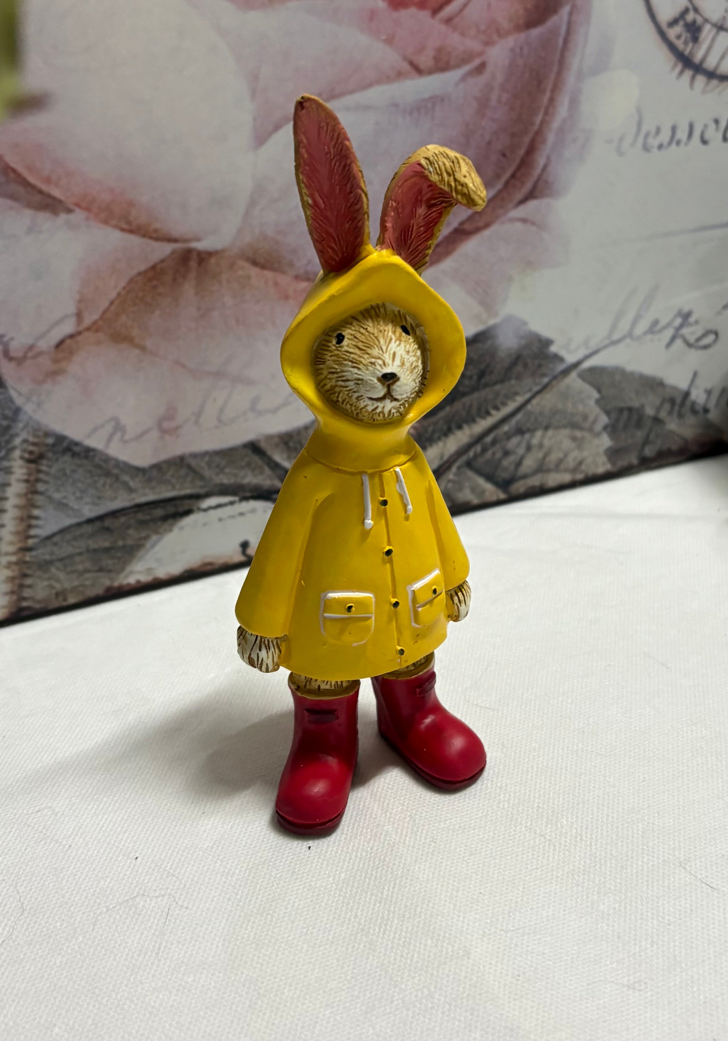 Standing Brown Raincoat Bunny Rabbit Hare Figure Ornament