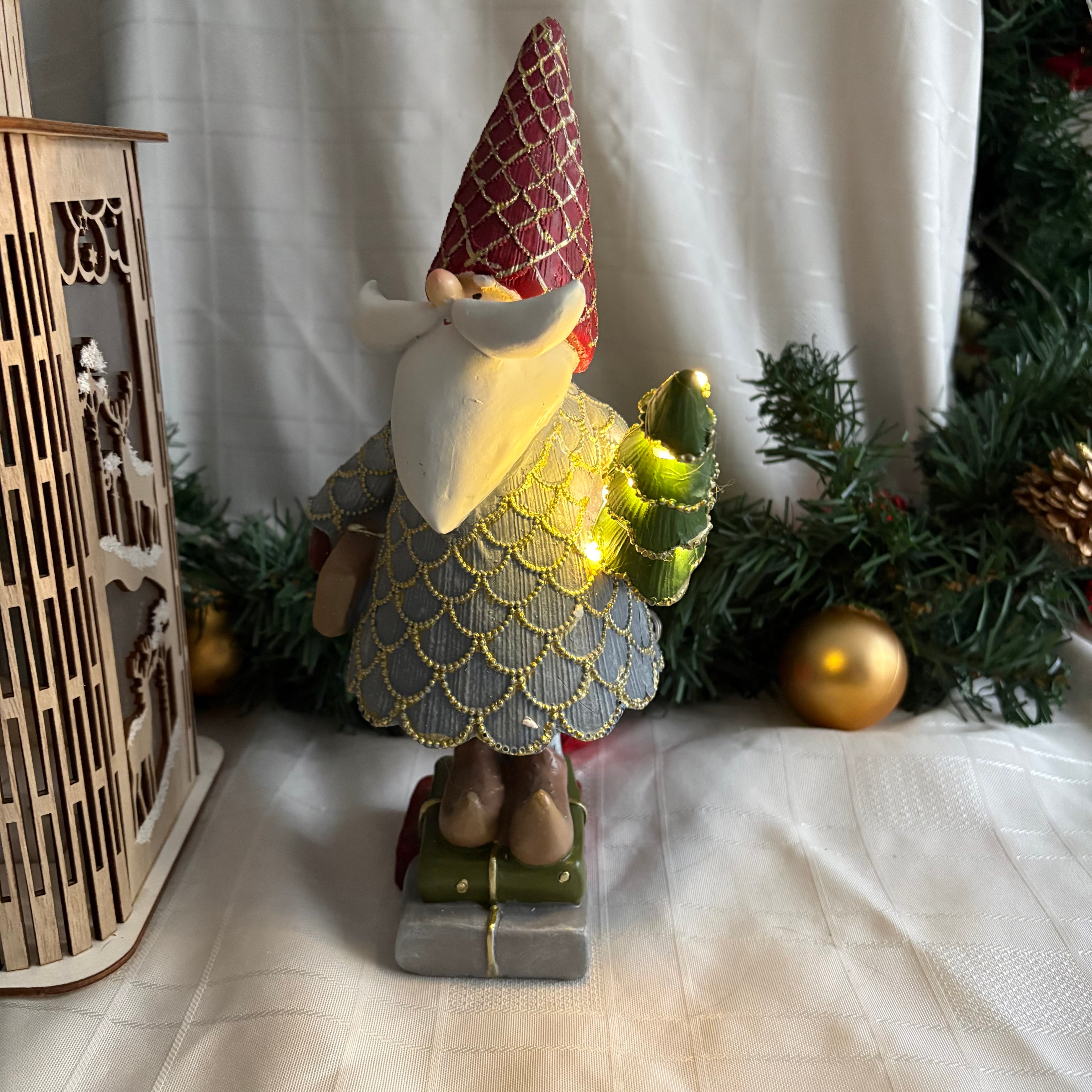 Santa holding a Tree LED Light Up Resin Figure