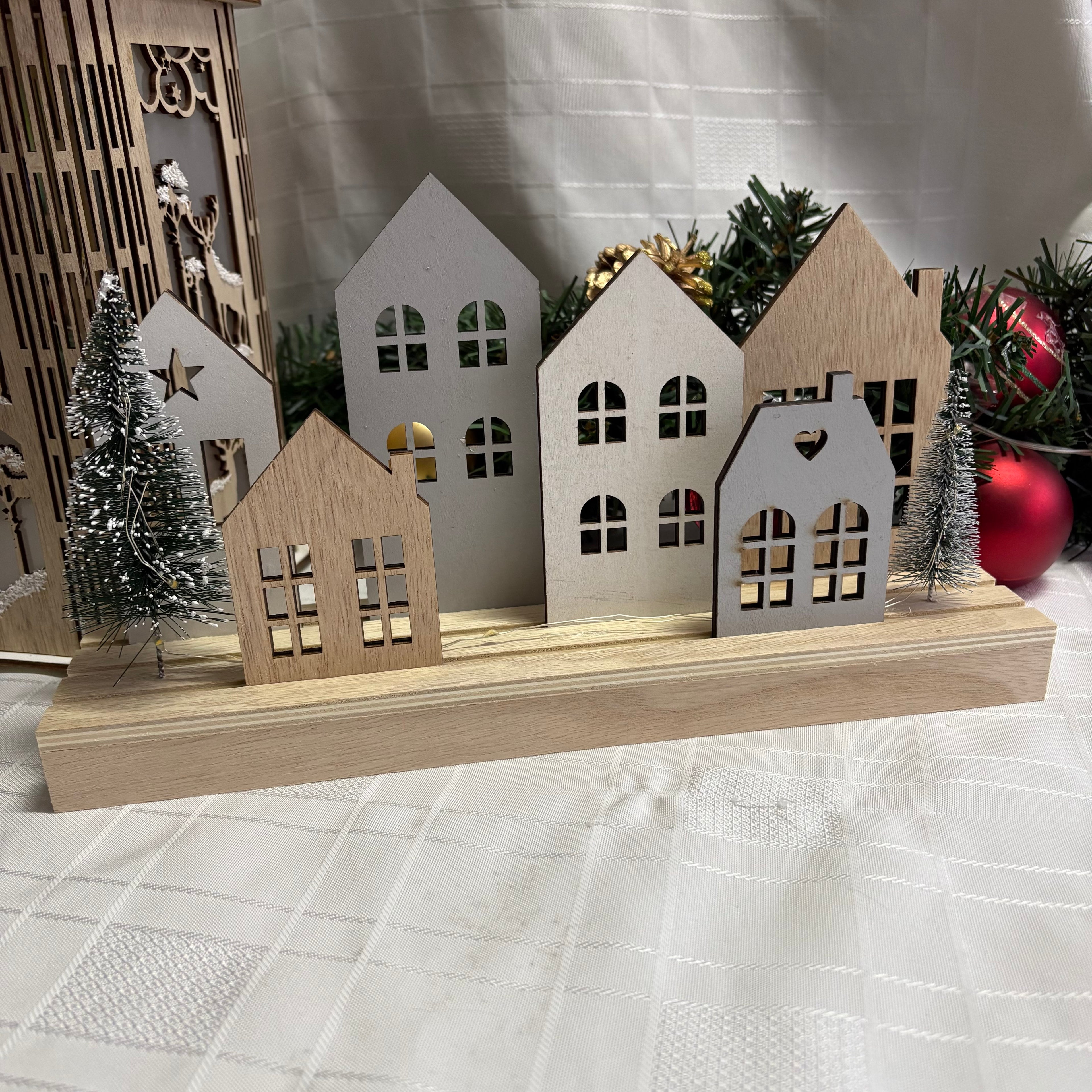 Large Light Up LED Wooden House & Tree Scene
