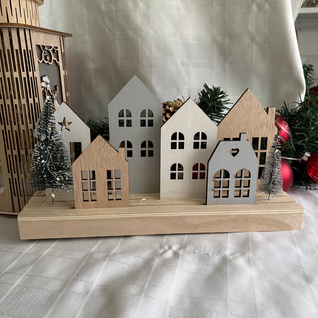 Large Light Up LED Wooden House & Tree Scene