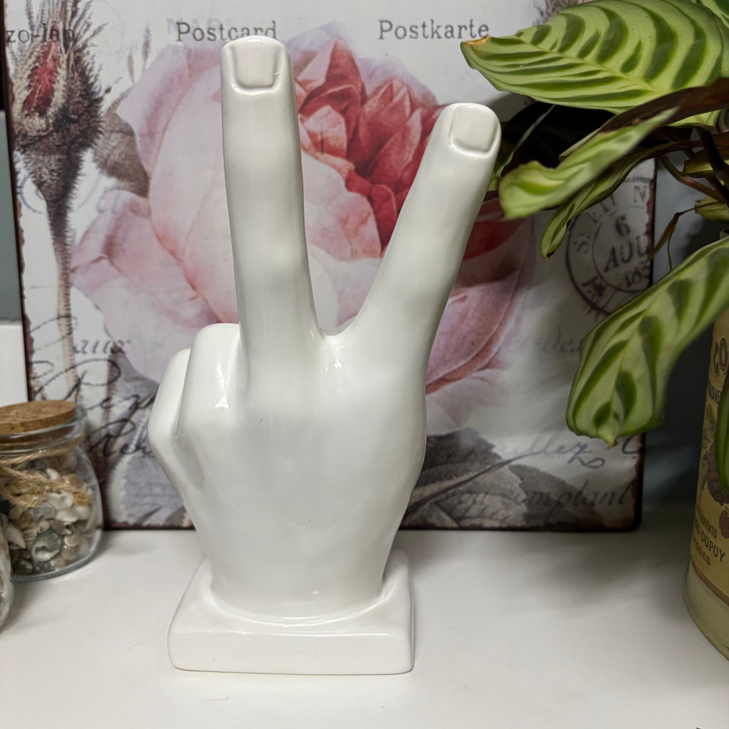 White Porcelain Victory Hand Ornament