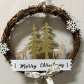 Small Merry Christmas Glitter Wreath with Ribbon & Cones