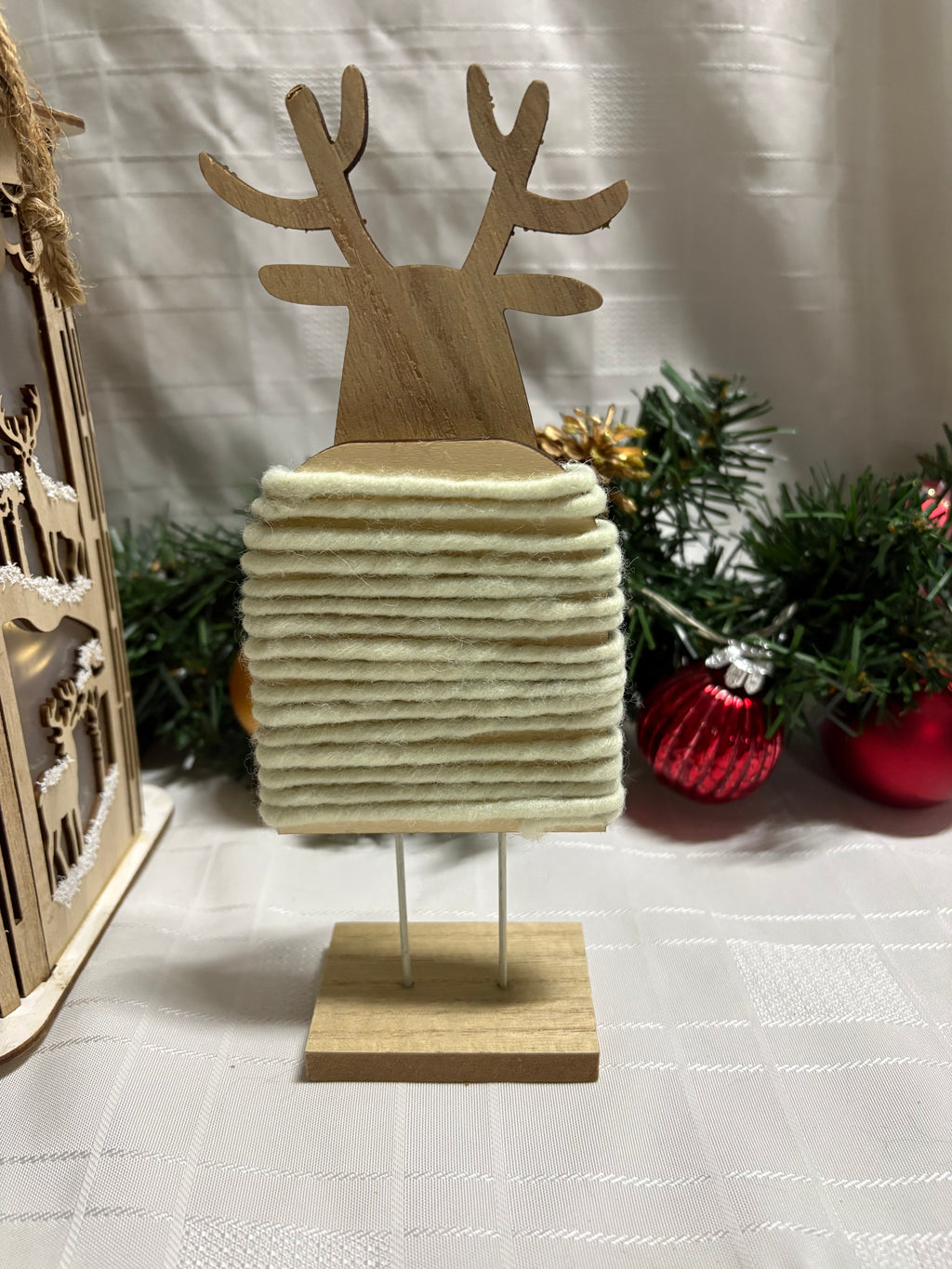 Moose wrapped in Wool Wooden Ornament
