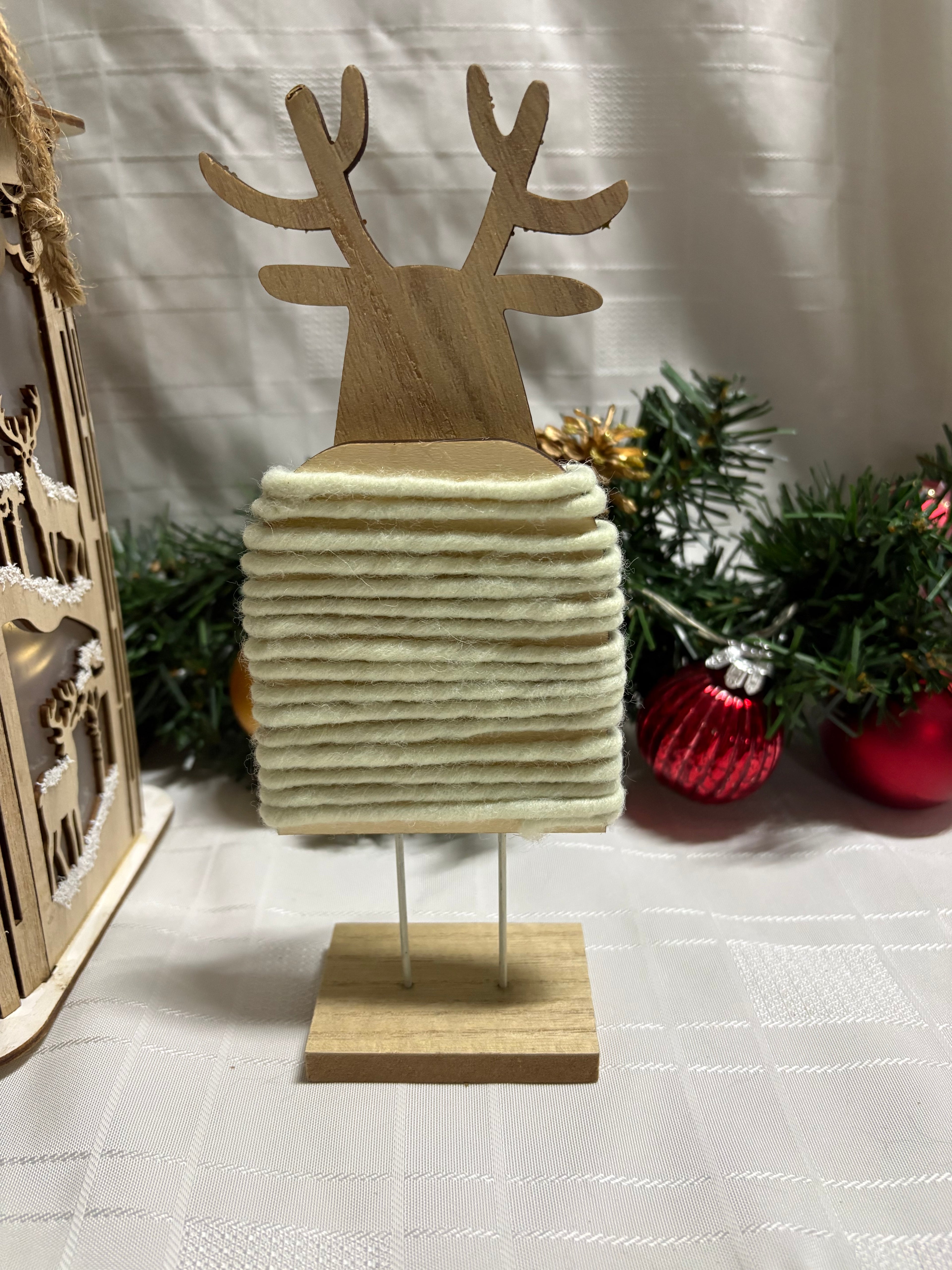 Moose wrapped in Wool Wooden Ornament
