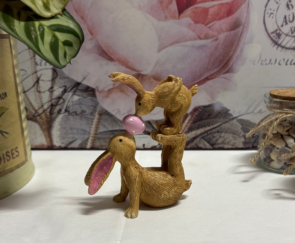 Kissing Bunnies Easter Ornament - Pink Egg