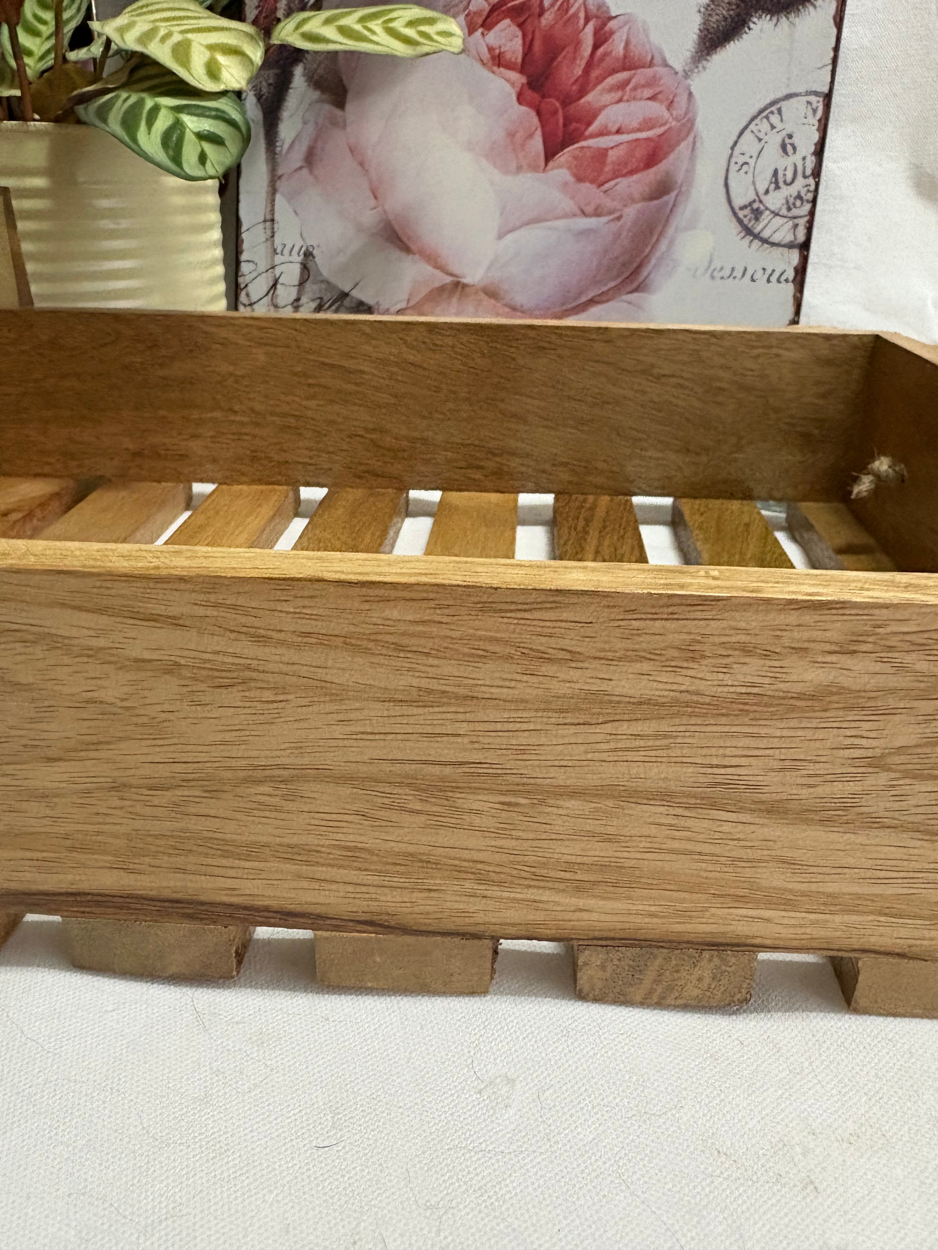 Wooden Slatted Storage Tray, 40cm