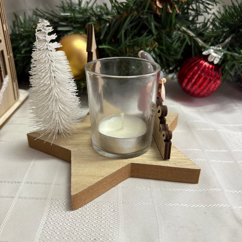 Wooden Star T Light Holder Christmas Ornament
