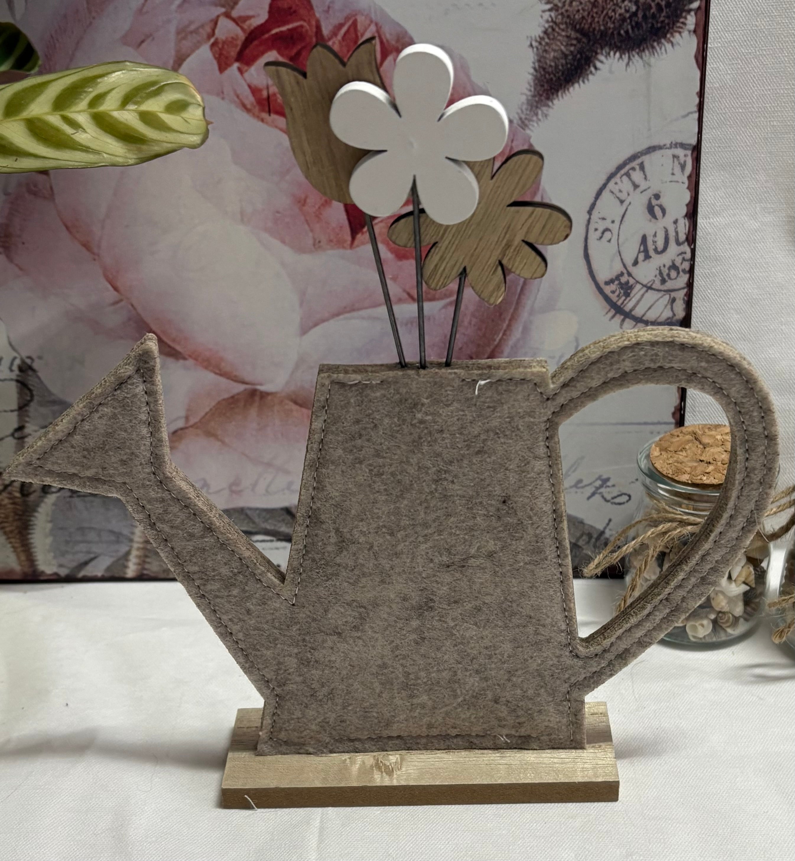 Watering Can with Floral Arrangement Ornament, 25cm