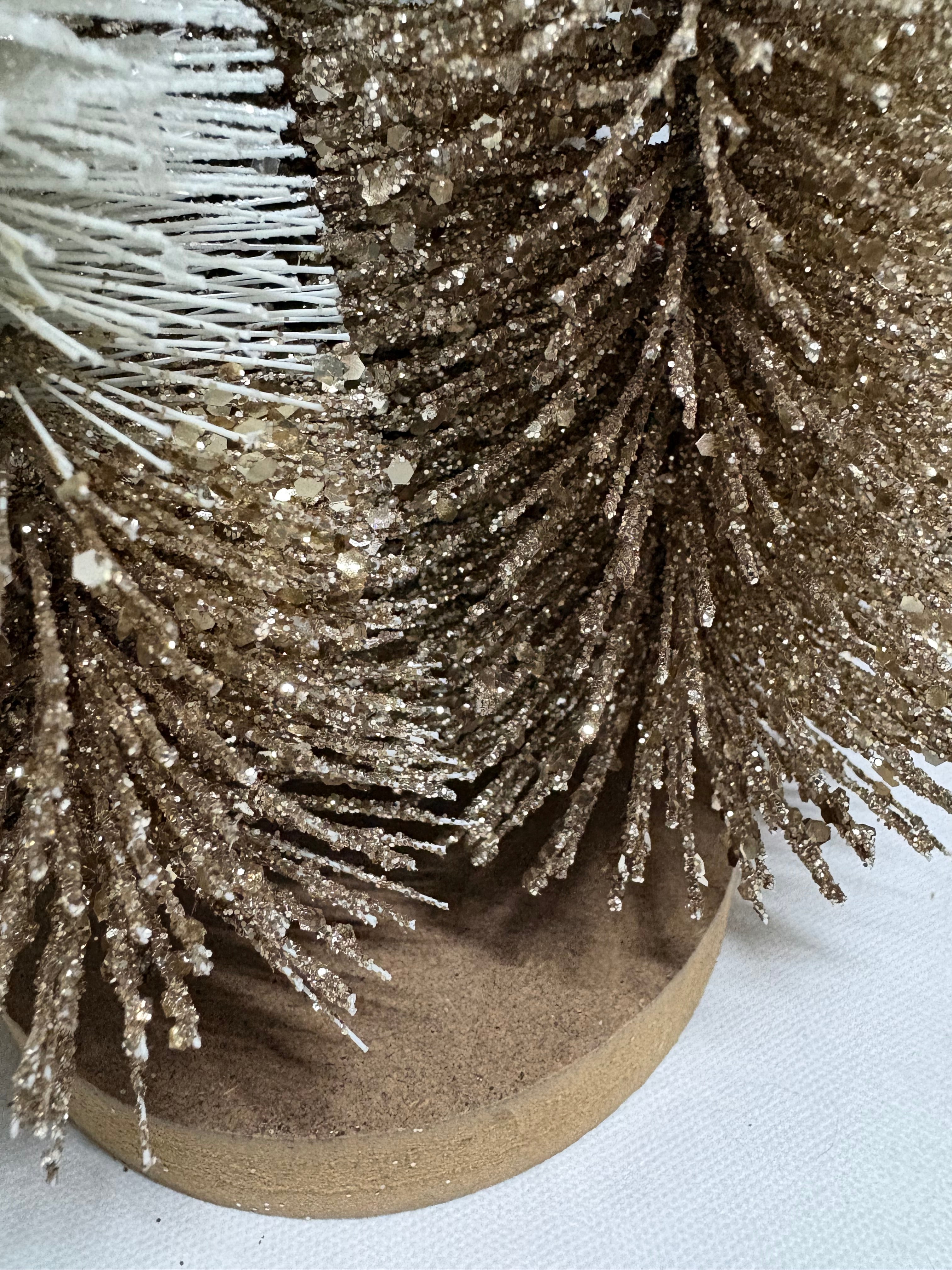 Gold & White Glitter Bottle Brush Tree Trio on Stand
