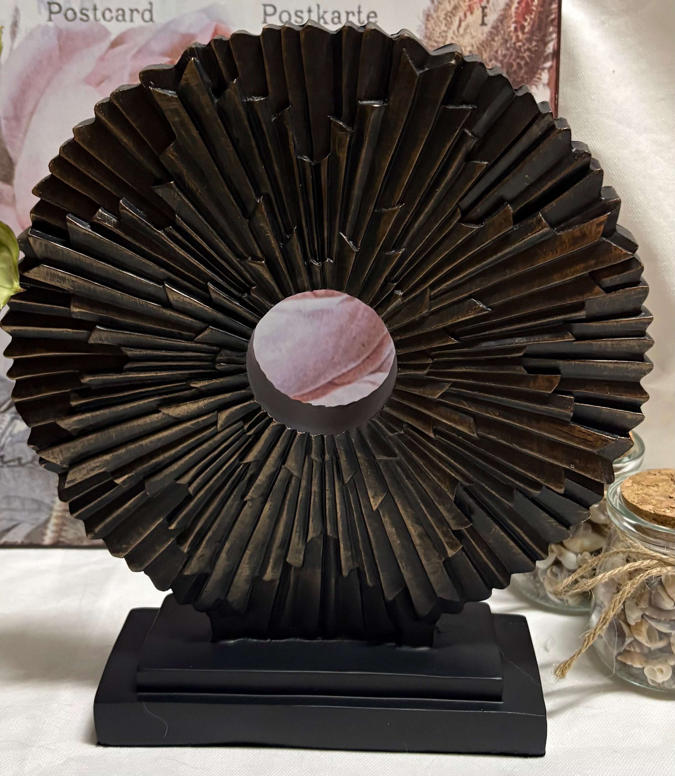 Black Resin Round Sunburst Statement Ornament