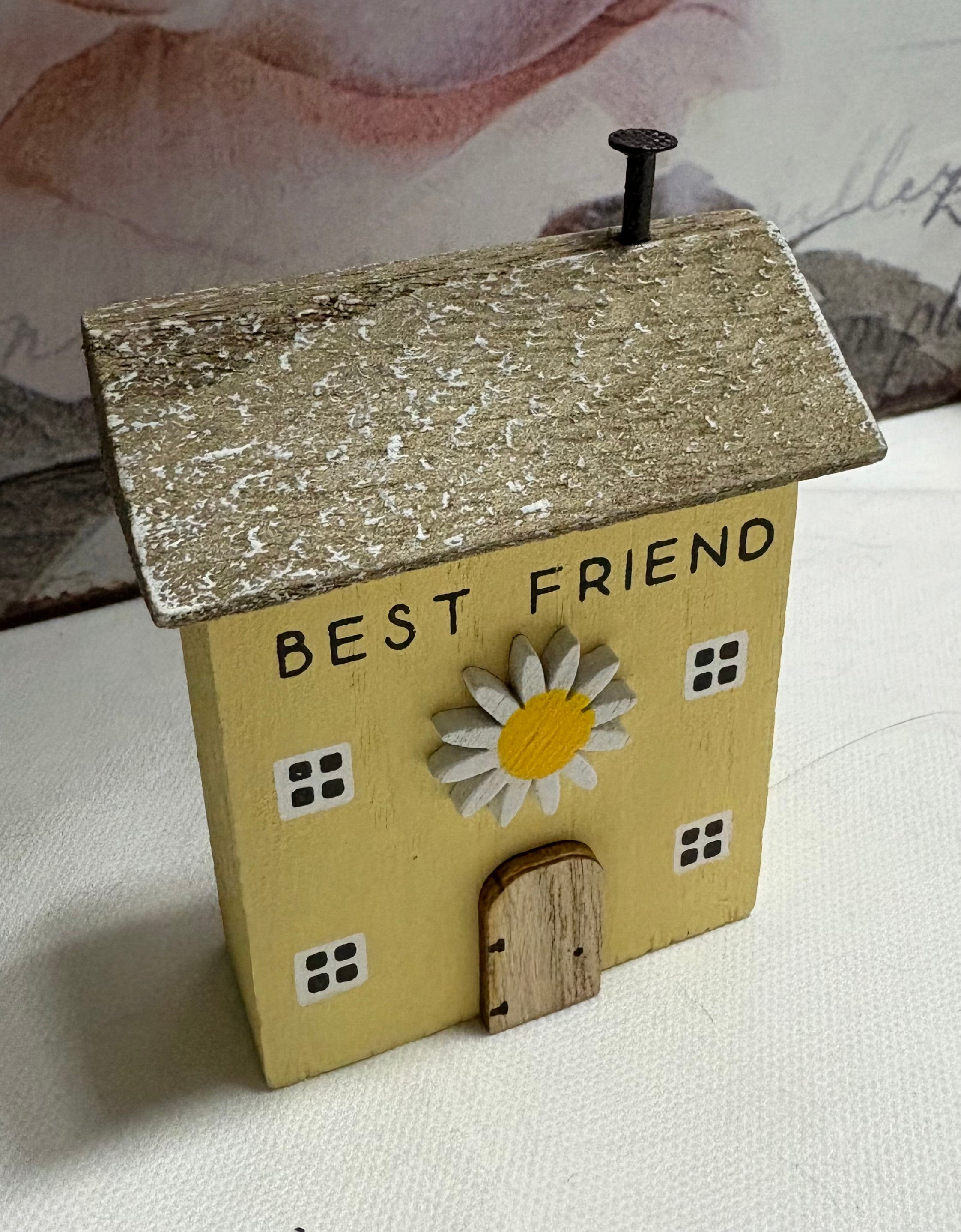 Yellow 'Best Friend' Wooden House Ornament, 8.5cm