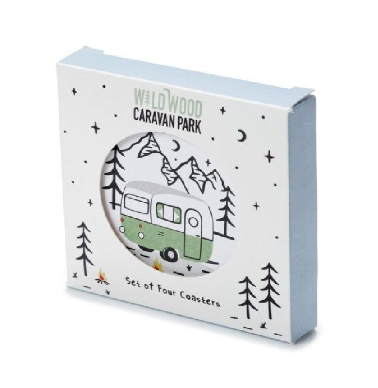 Wildwood Caravan Set Of 4 Cork 10cm Coasters - Boxed