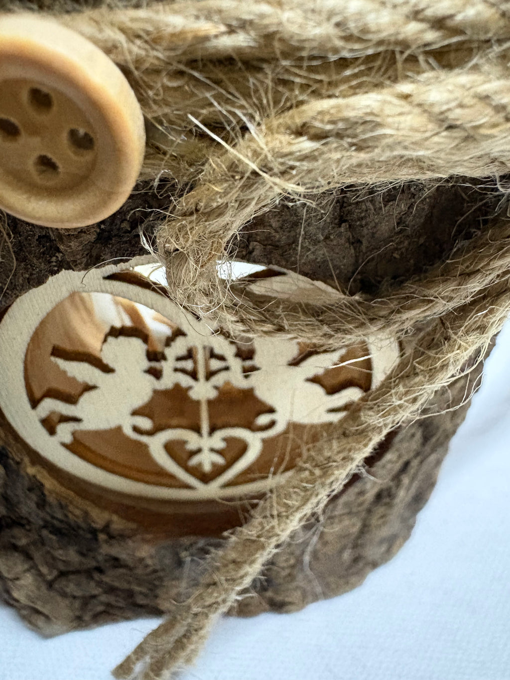 Bark Candle Holder with Deer or Cherub Cutout Design