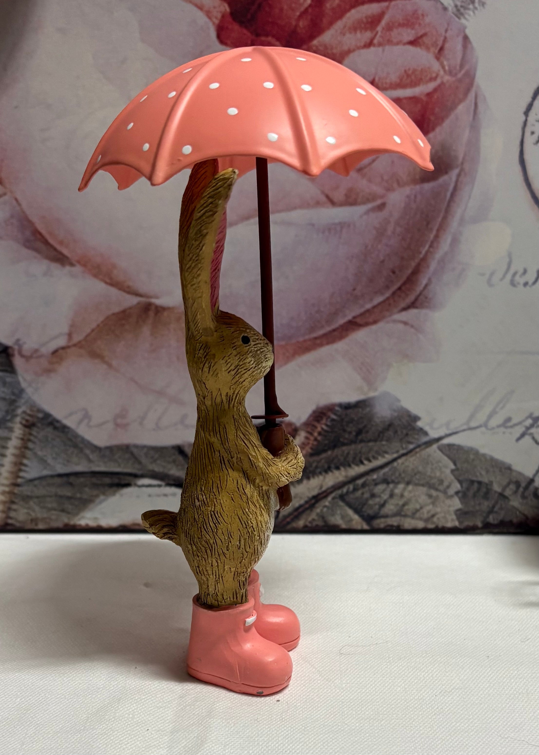Standing Brown Bunny Rabbit with Pink Umbrella Figure Ornament