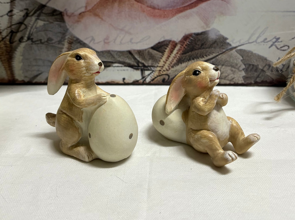 Pair of Lazy Bunny With Egg Ornaments