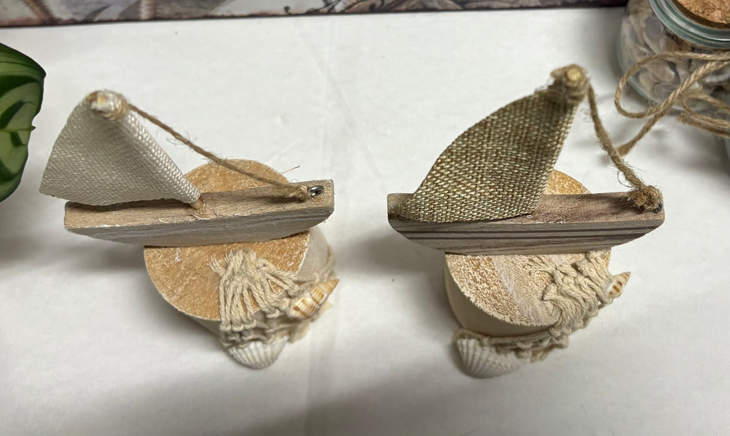 Pair of Natural Sailing Boat Ornaments