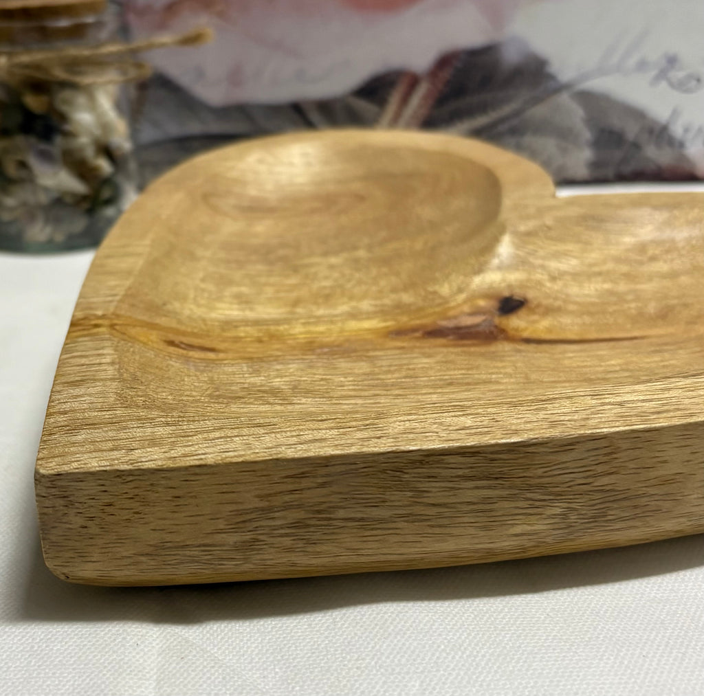 Natural Wooden Heart Dish - 20cm