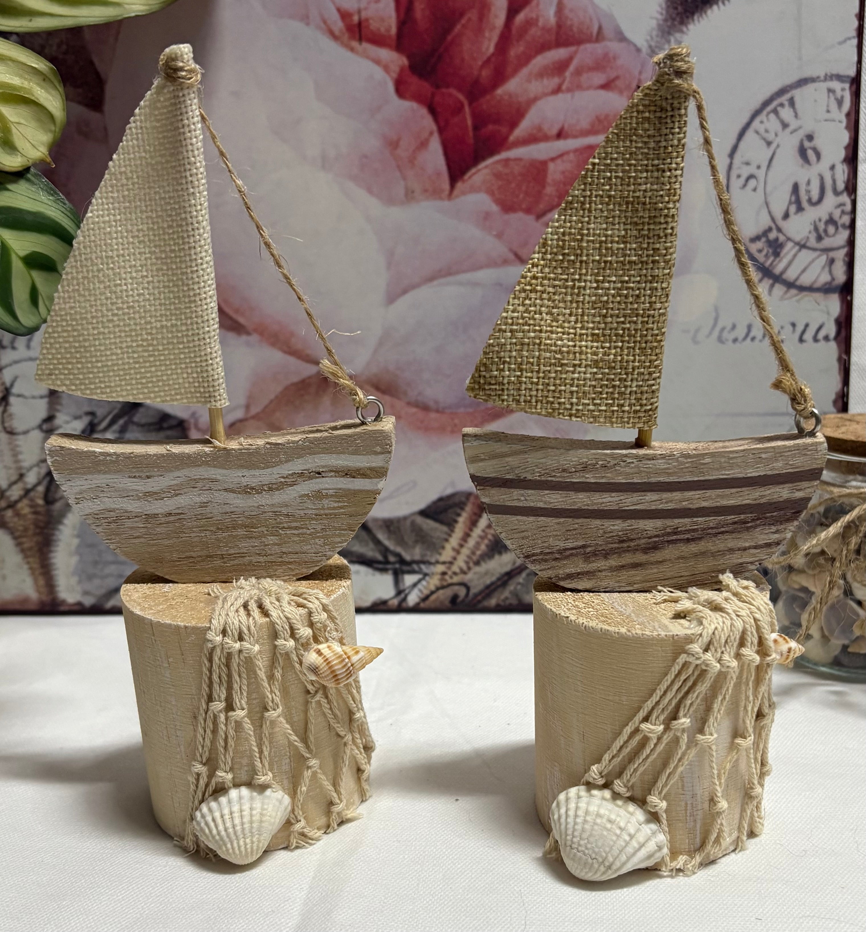Pair of Natural Sailing Boat Ornaments