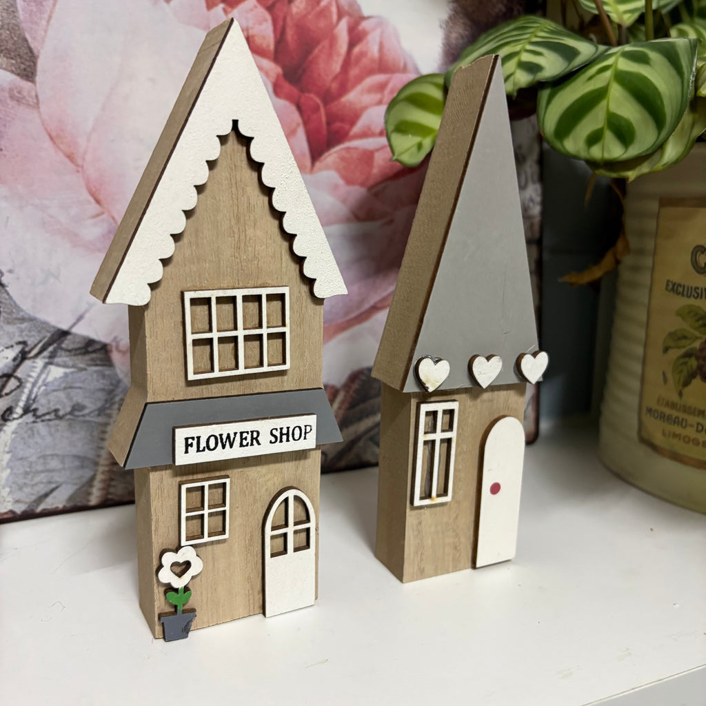 Pair of Large Wooden Flower Shop & House Ornaments