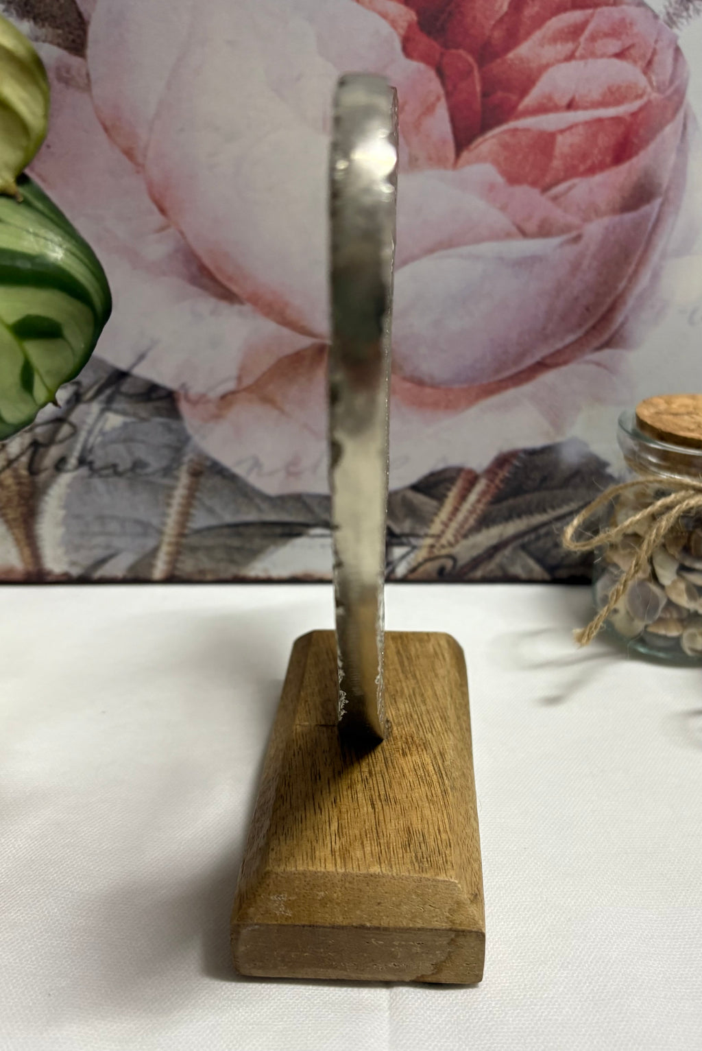 Hammered Metal Heart on Wooden Block Ornament