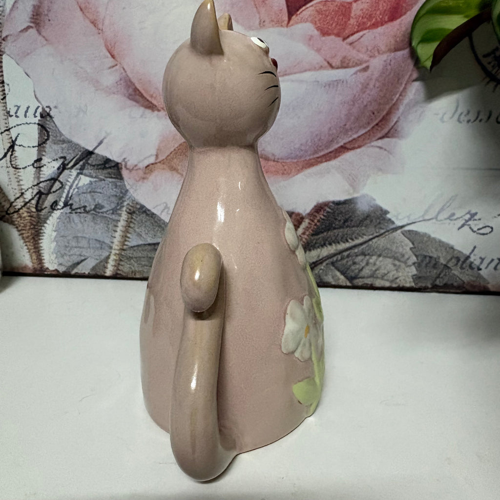Pink Daisy Cat Ceramic Ornament - 13cm