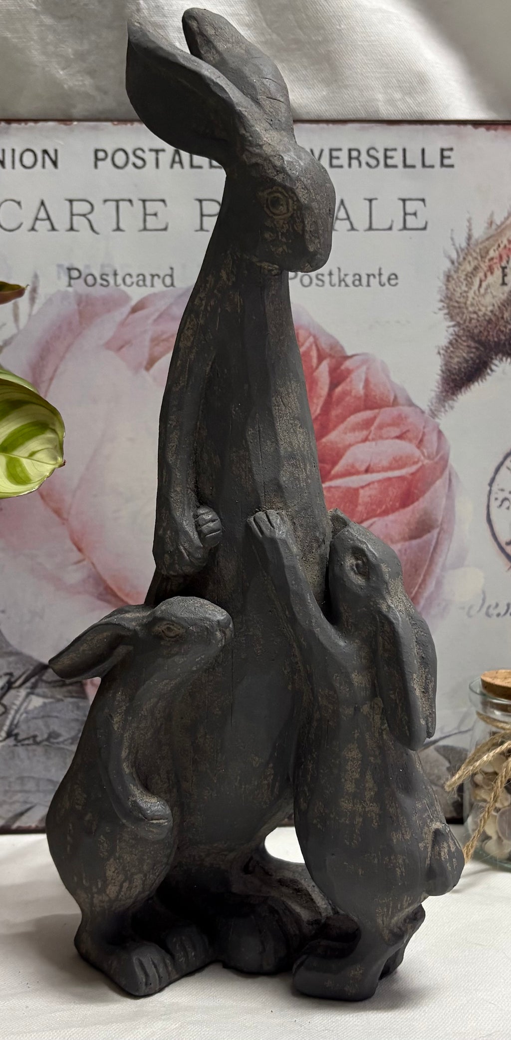 Hare and Leverets Resin Statue Ornament