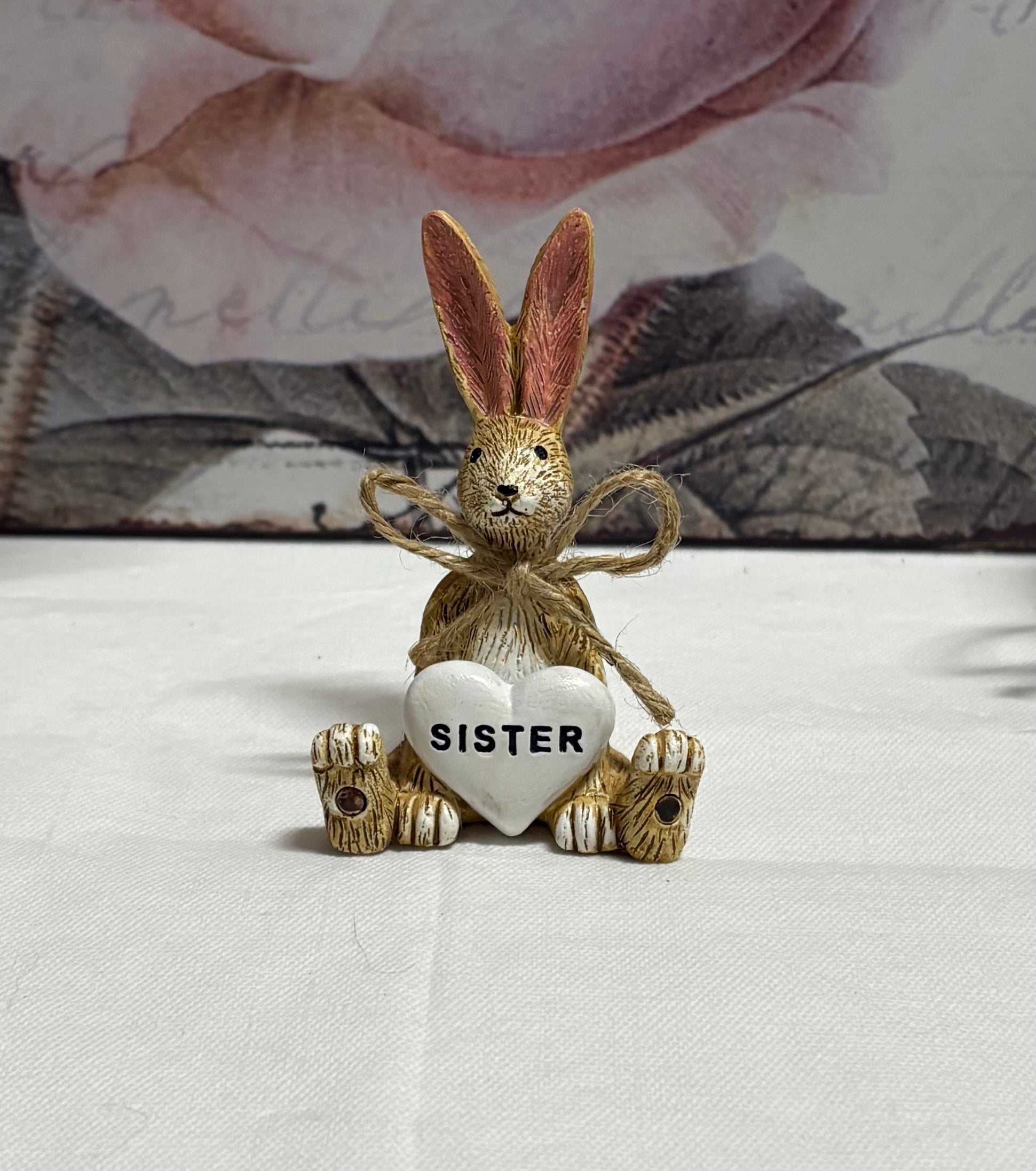 Sitting Brown Bunny with Sister Heart Figure Ornament
