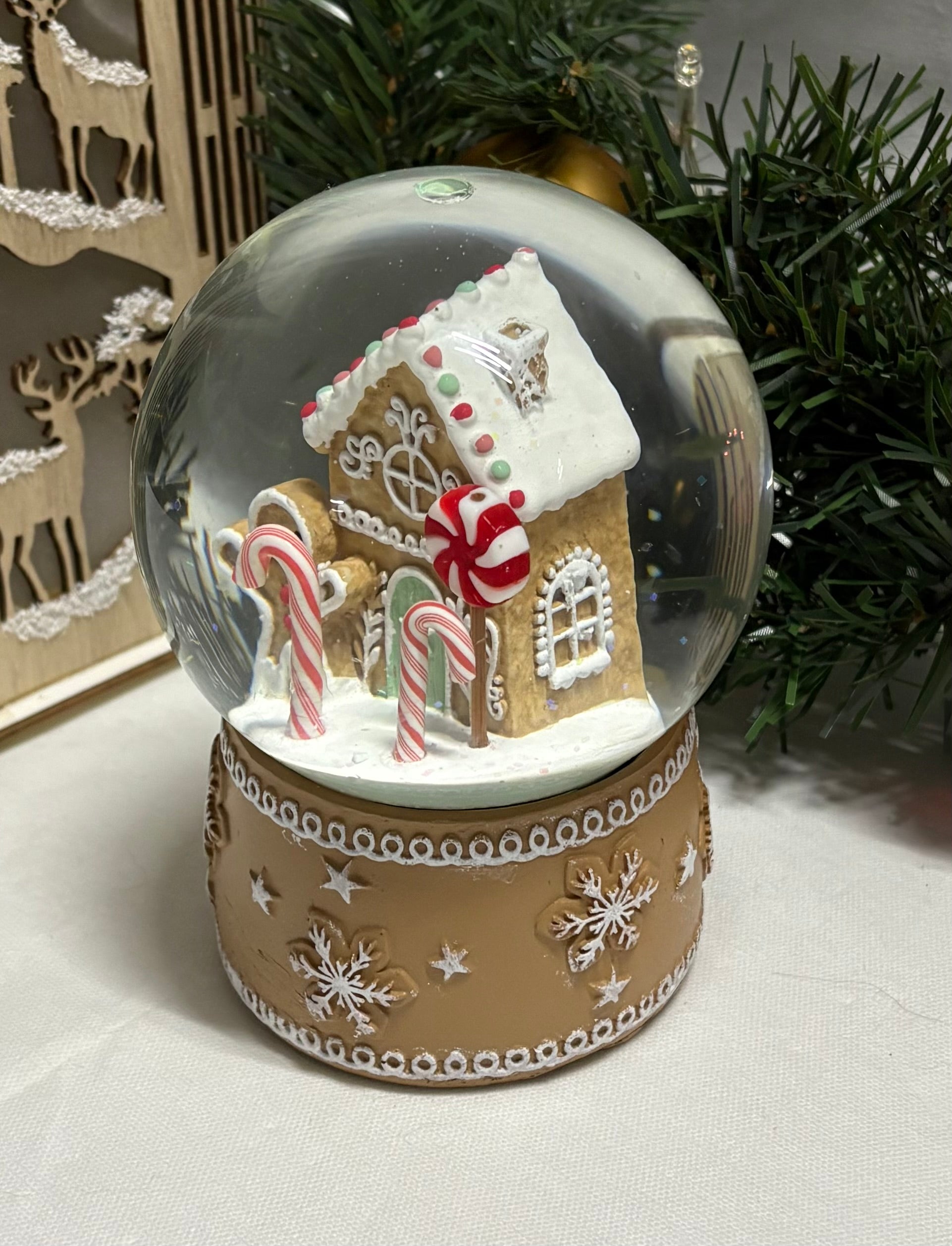 Beautiful Medium Sized Gingerbread House and Base Snow Globe