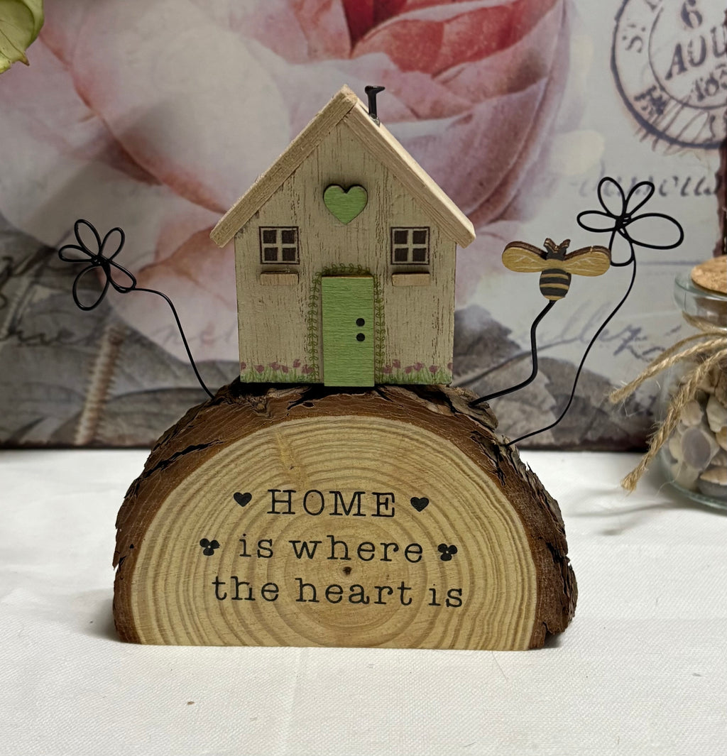 Rustic Wooden Log House Ornament Decor, 14cm