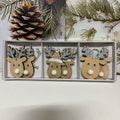 Set of 6 x Wooden Glitter Reindeer Christmas Tree Hanging Decorations