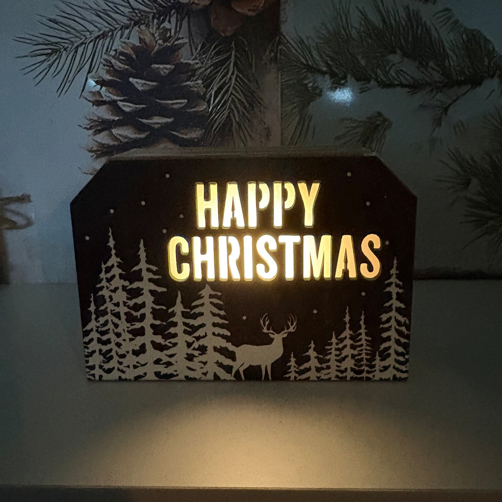 Happy Christmas Wooden LED Block Sign Ornament