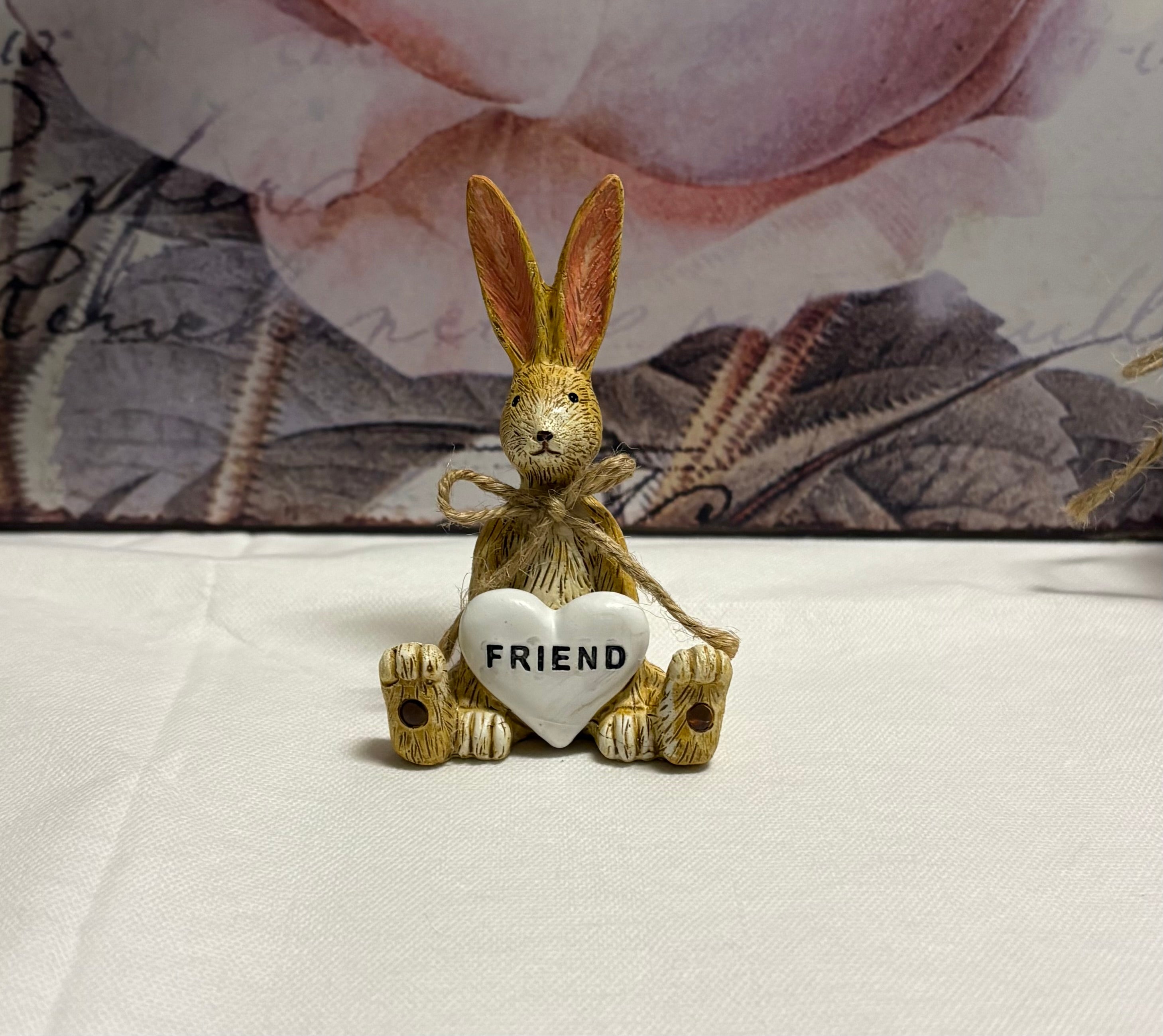 White Heart Friend Sitting Resin Bunny Figure