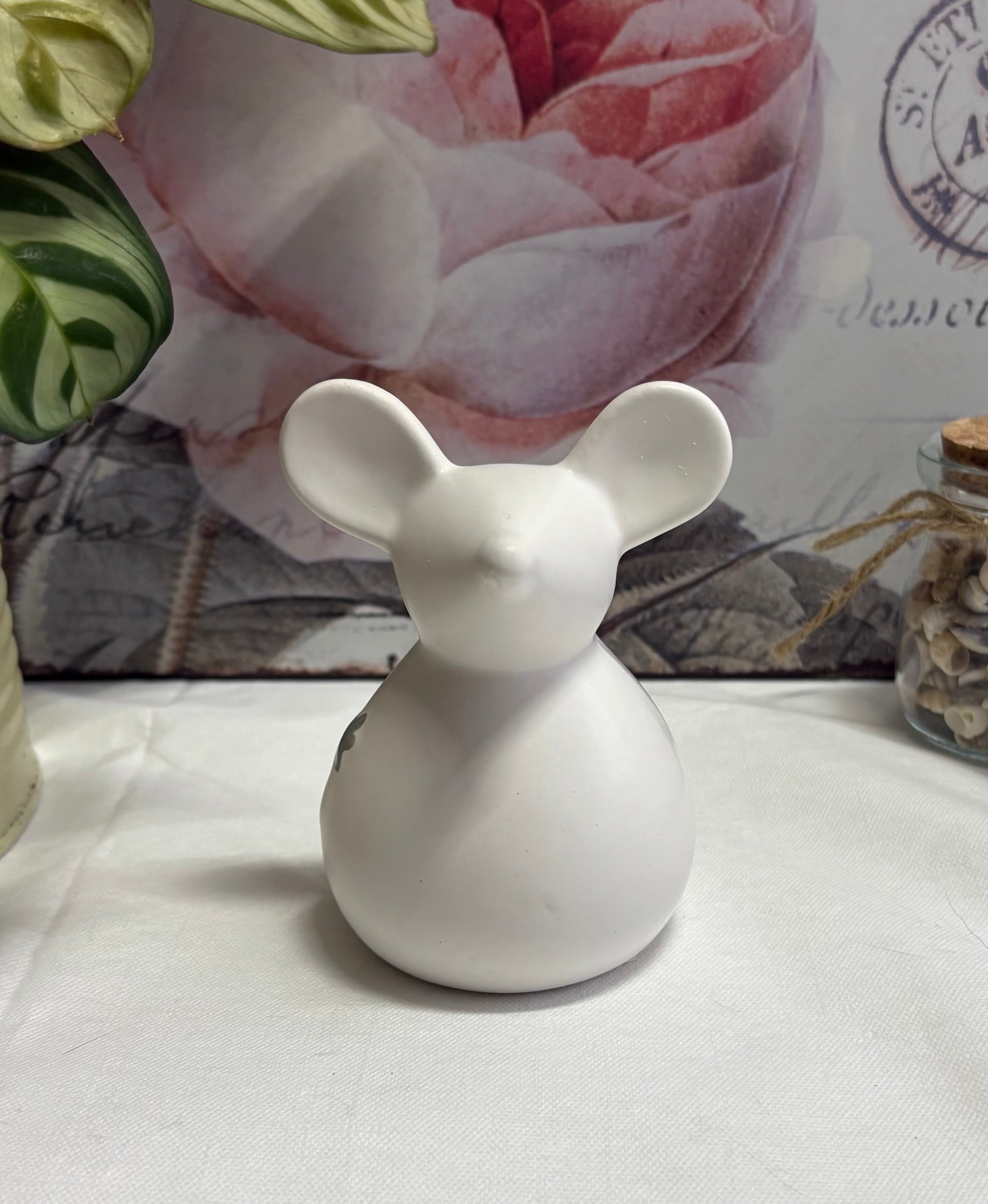 Ceramic White Mouse Ornament with Grey Star