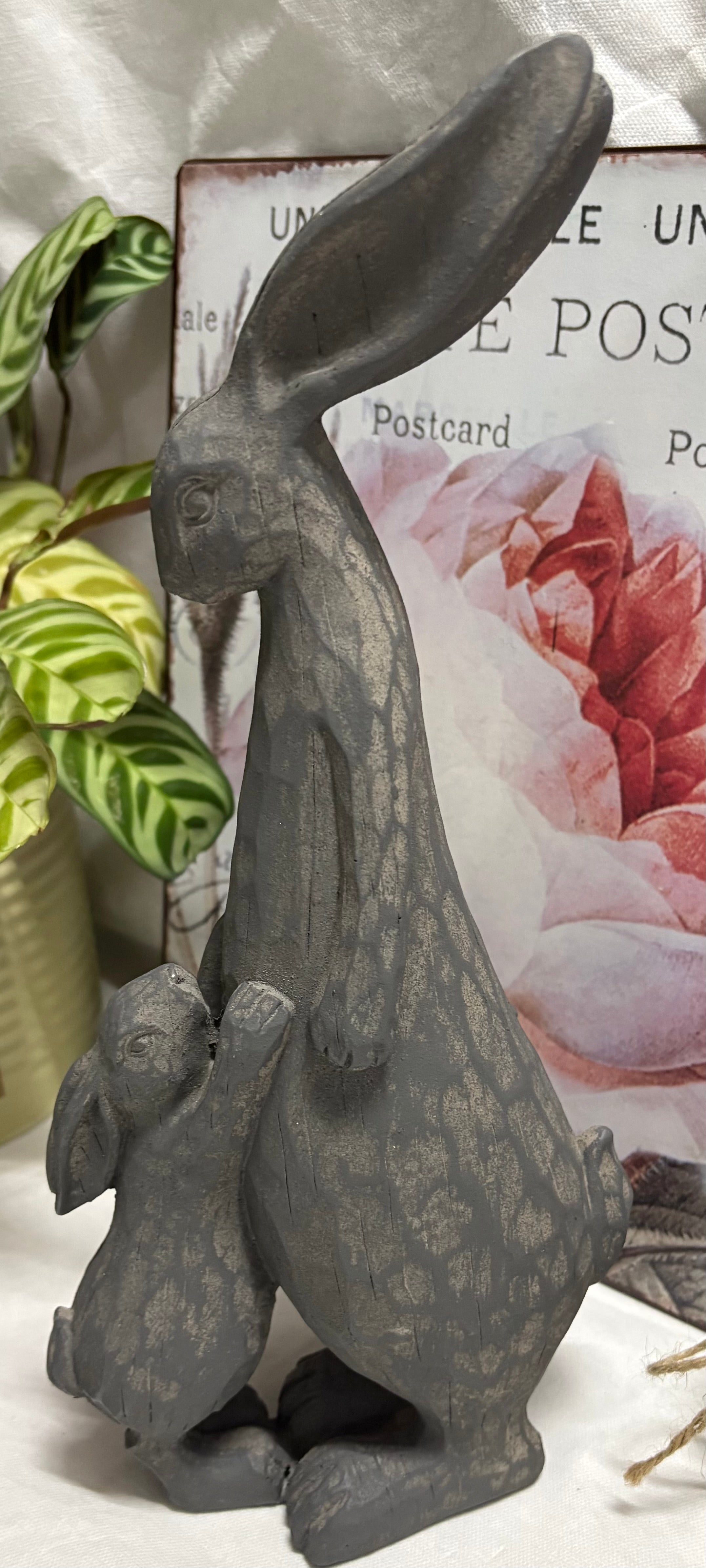 Hare and Leverets Resin Statue Ornament