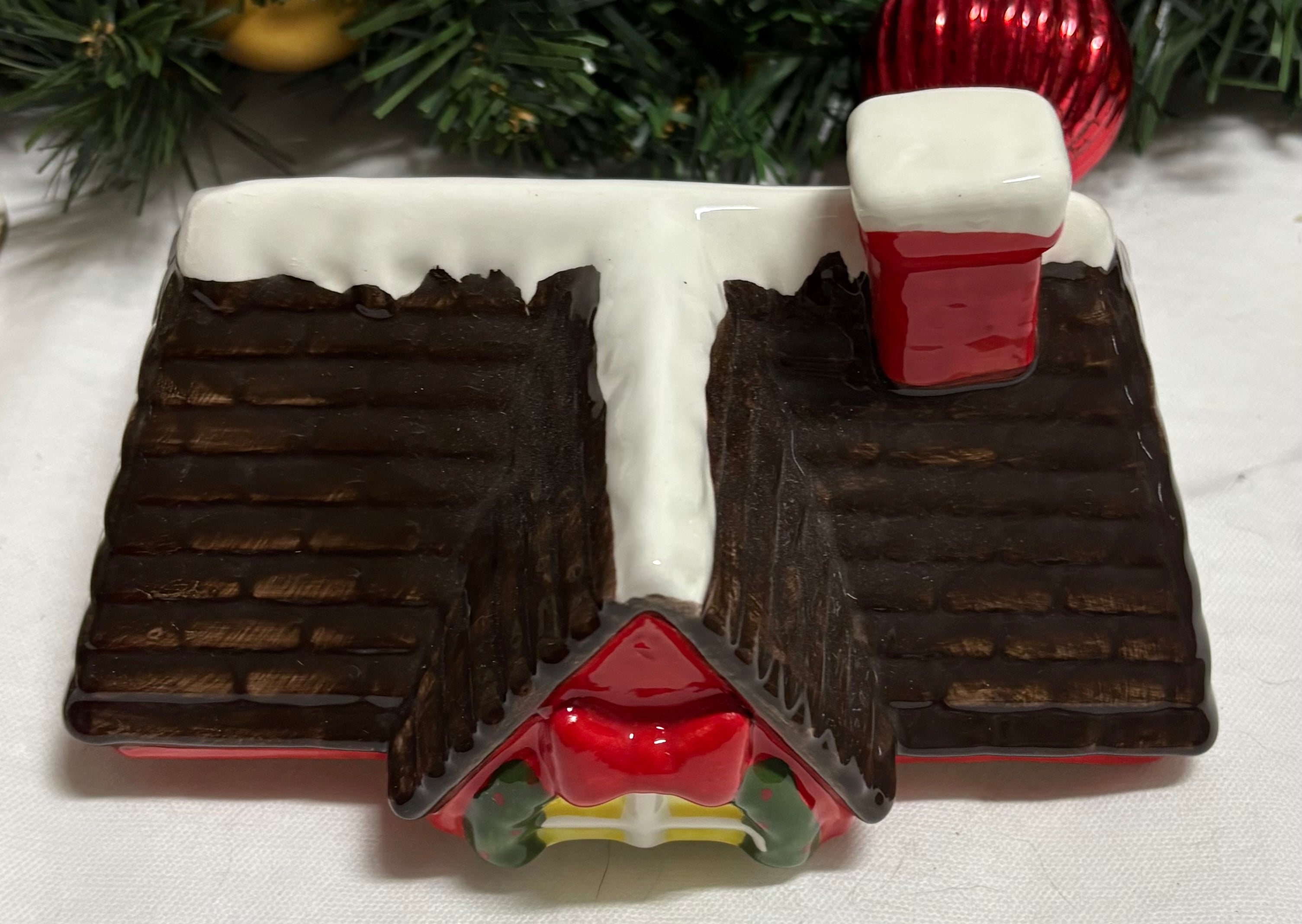 Red & Green Christmas Ceramic House Cookie Jar