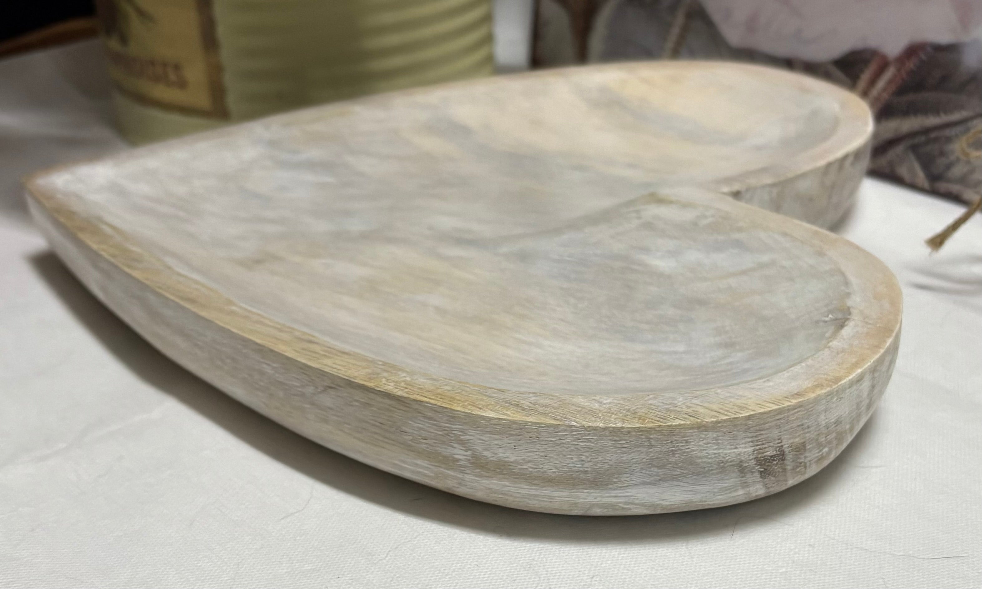 White Wooden Heart Dish, 26cm