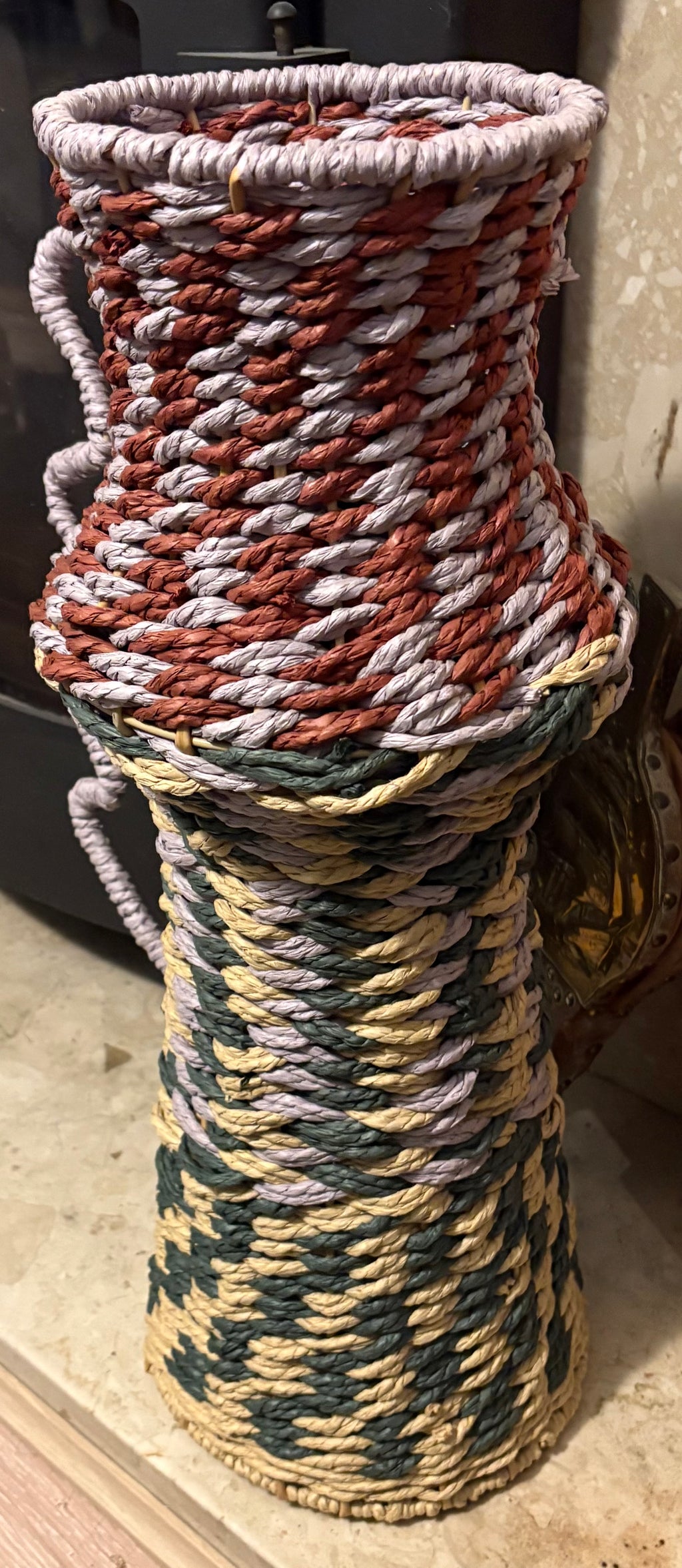 Large Patterned Rope Vase With Wavy Handle