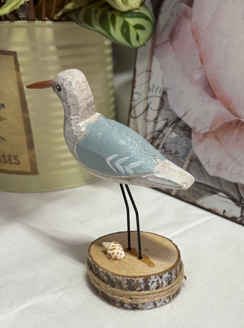 Grey Wooden Bird on Base Ornament, 13cm