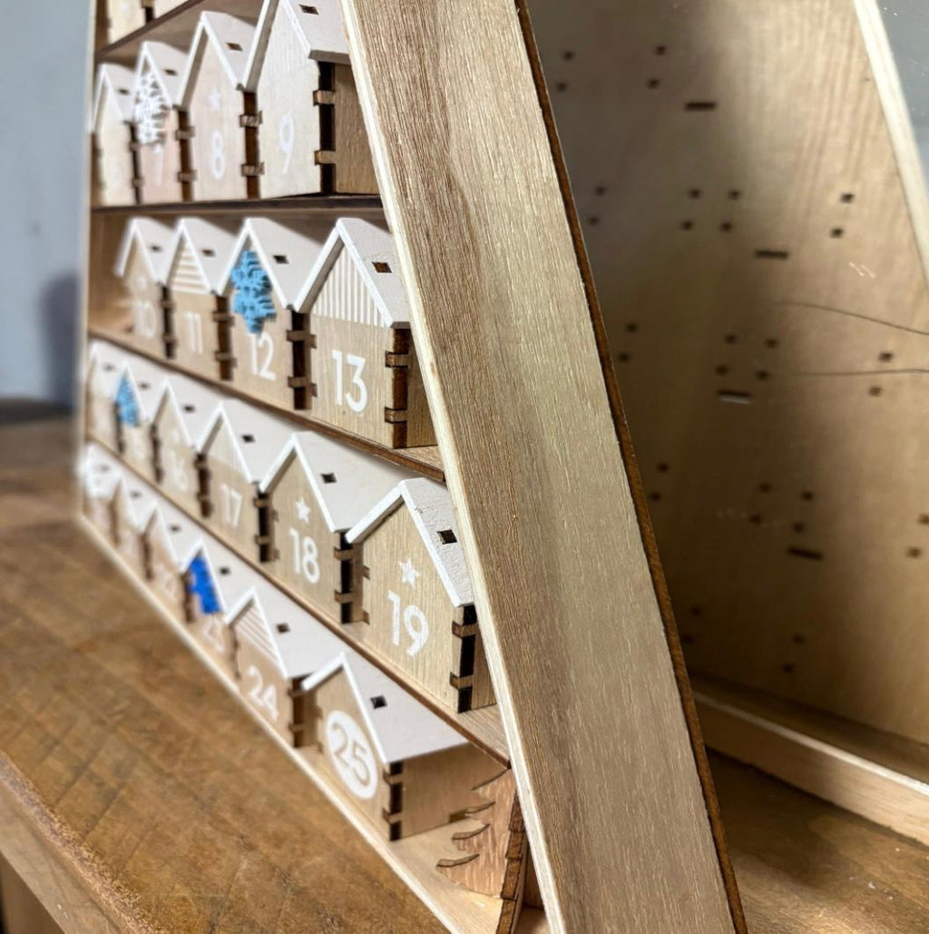 Large Wooden Houses Re-useable Advent Calendar Christmas Countdown