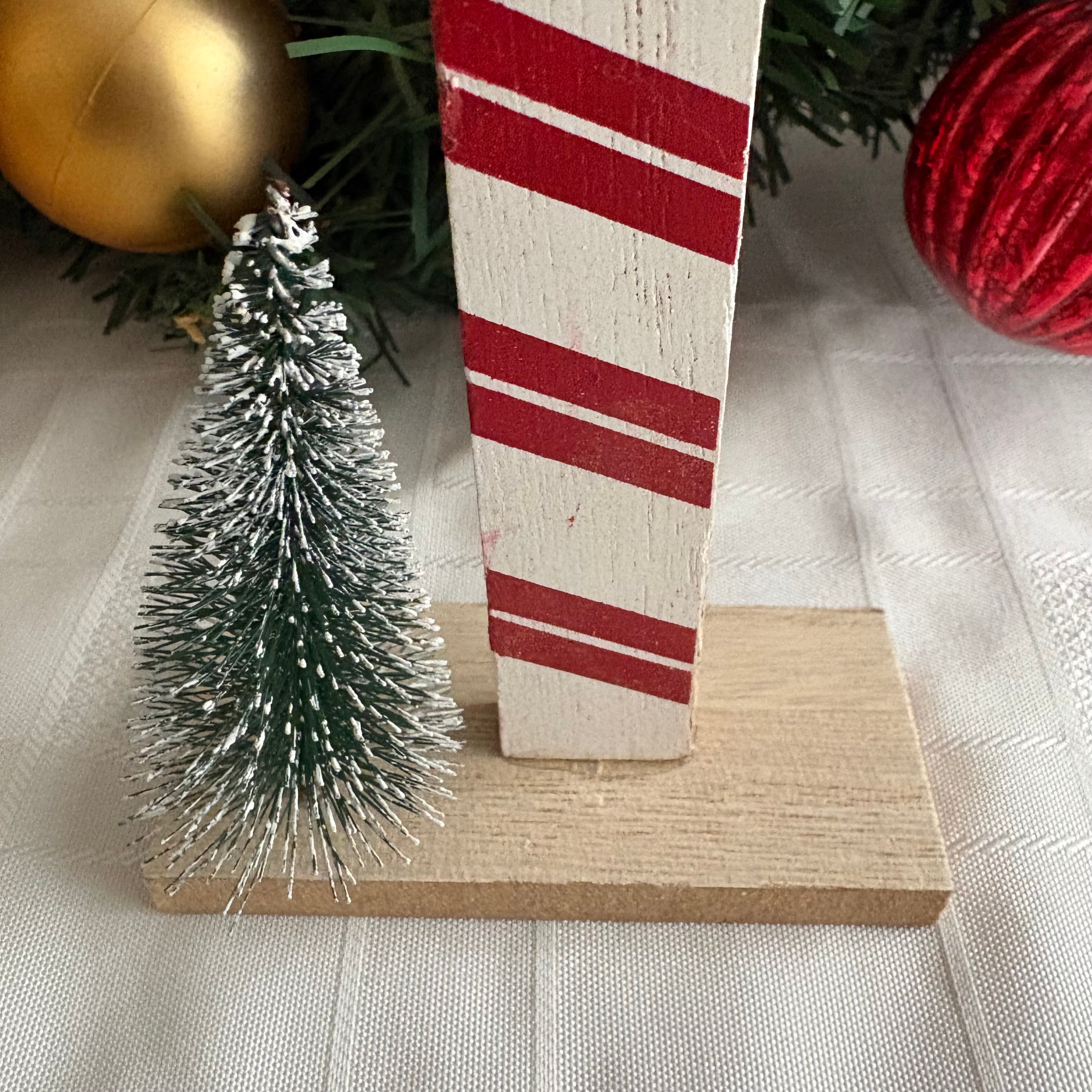 Wooden Candy Cane with Santa & Bells Christmas Ornament