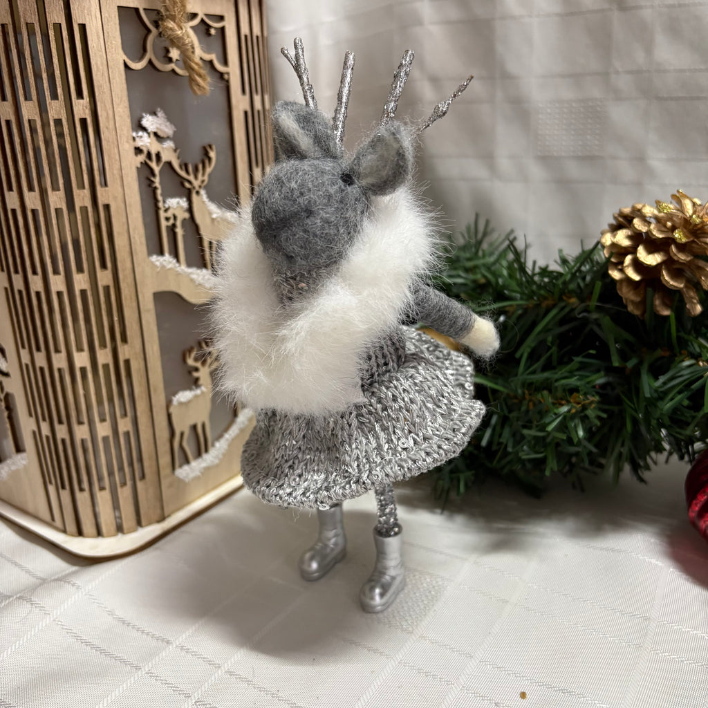 Standing Mouse in Silver Dress Christmas Ornament