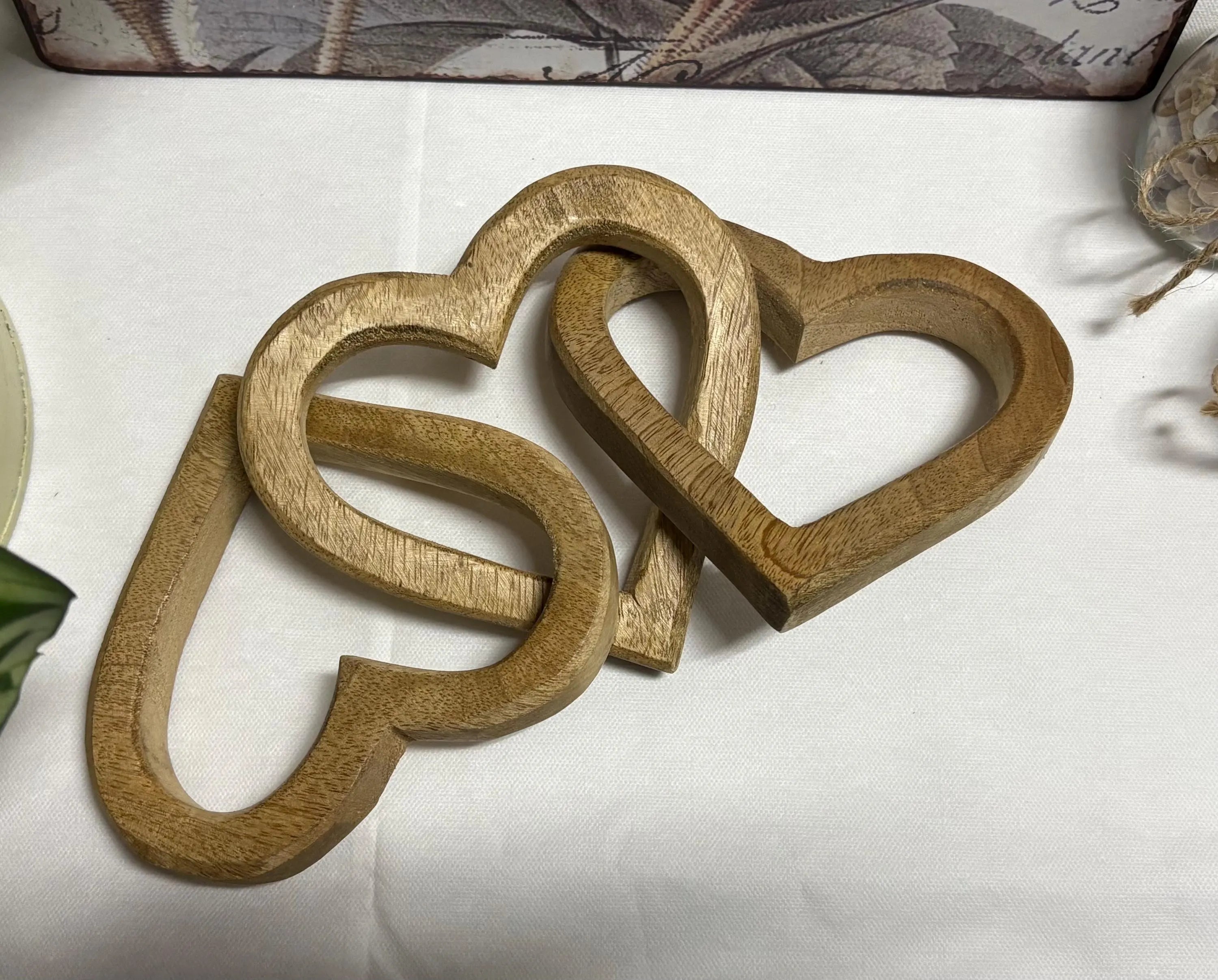 Vintage Wooden Heart Chain Ornament / Hanging Ornament