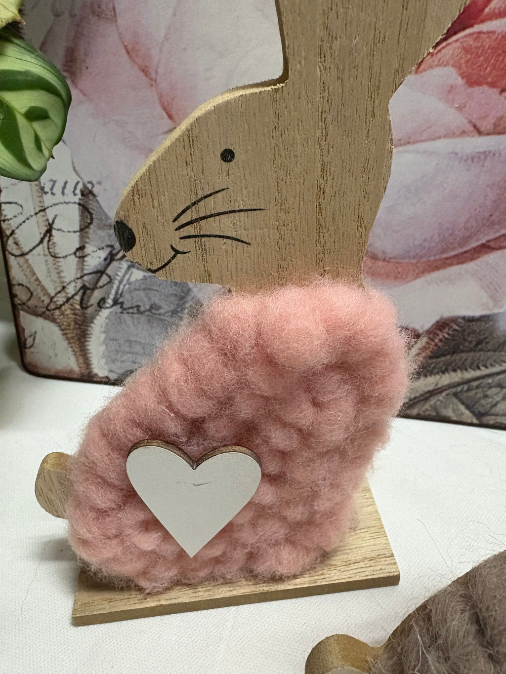 Pair of Wood & Wool Rabbit Ornaments