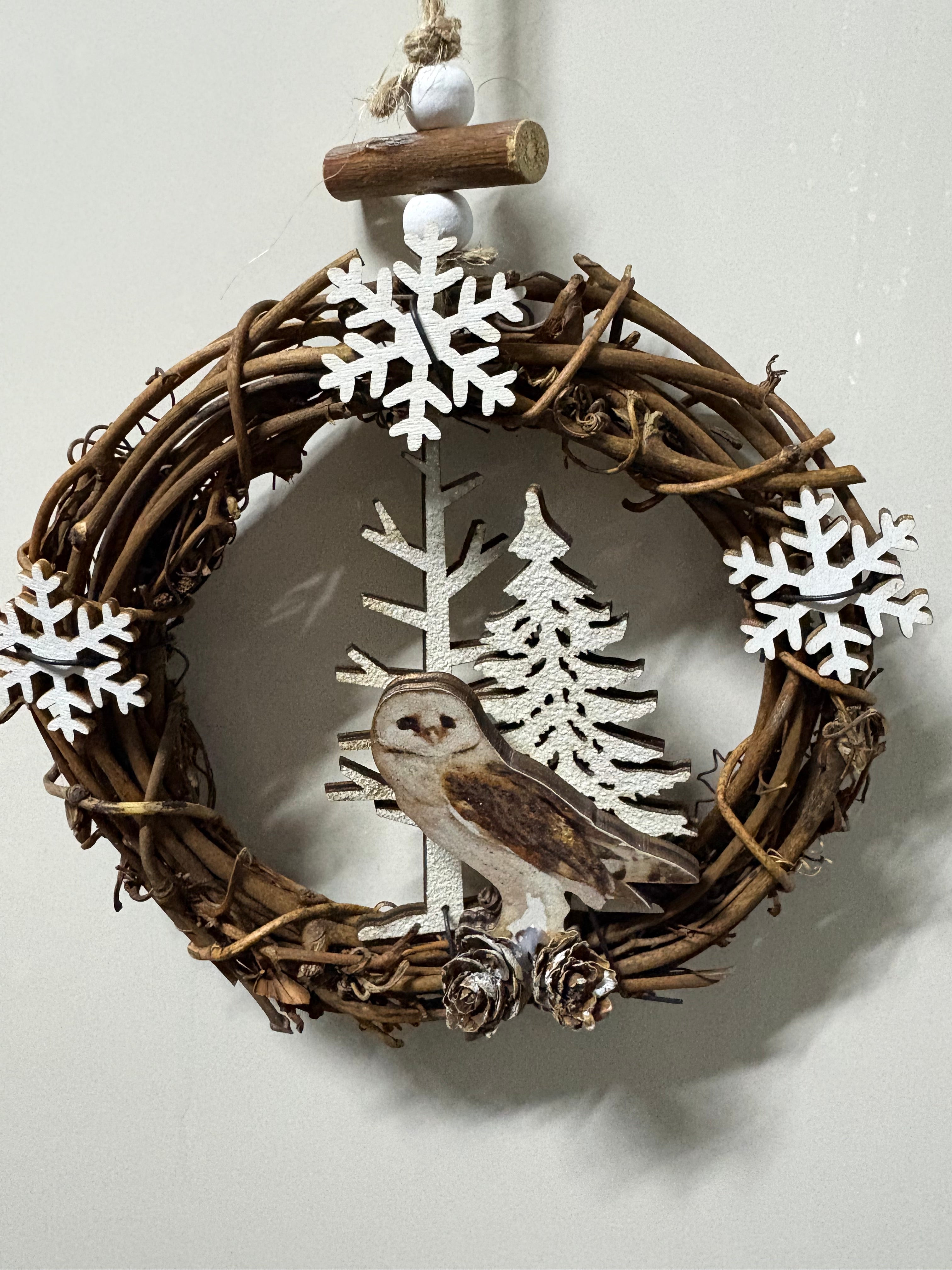 White Winged Owl Mini Hanging Wreath - 2 Designs