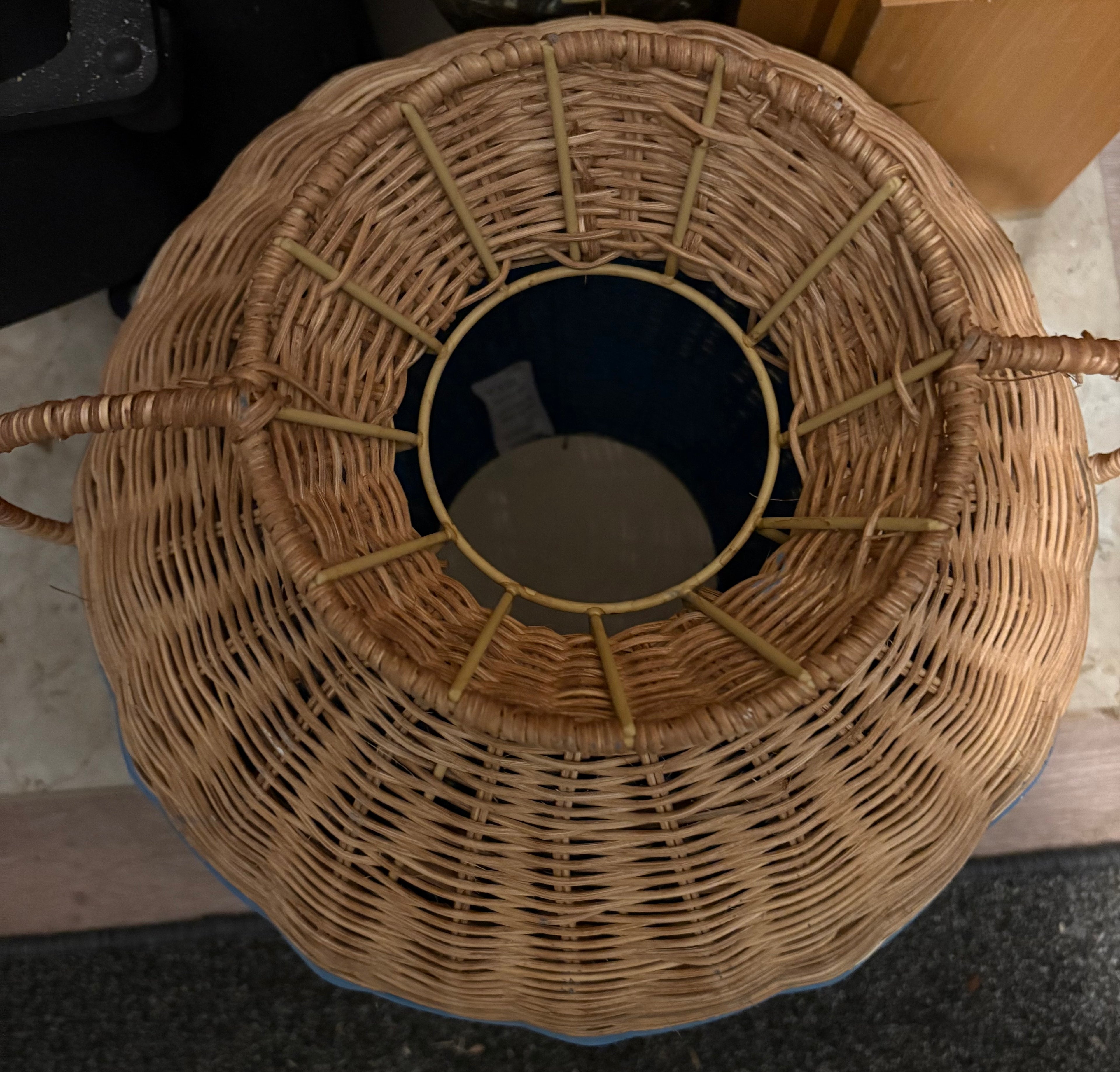 Blue Stripe Rattan Pot Vase With Handles