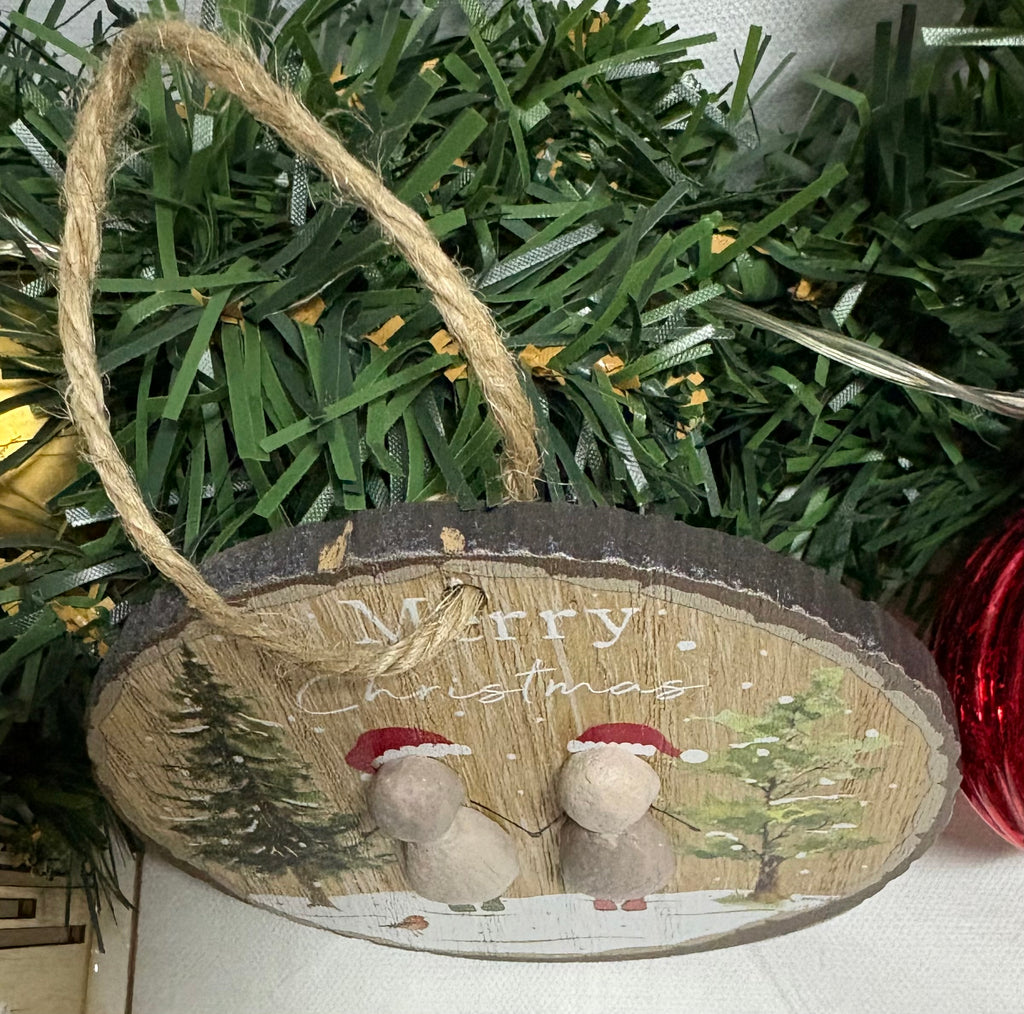 10cm Pebble Xmas Hanging Plaque